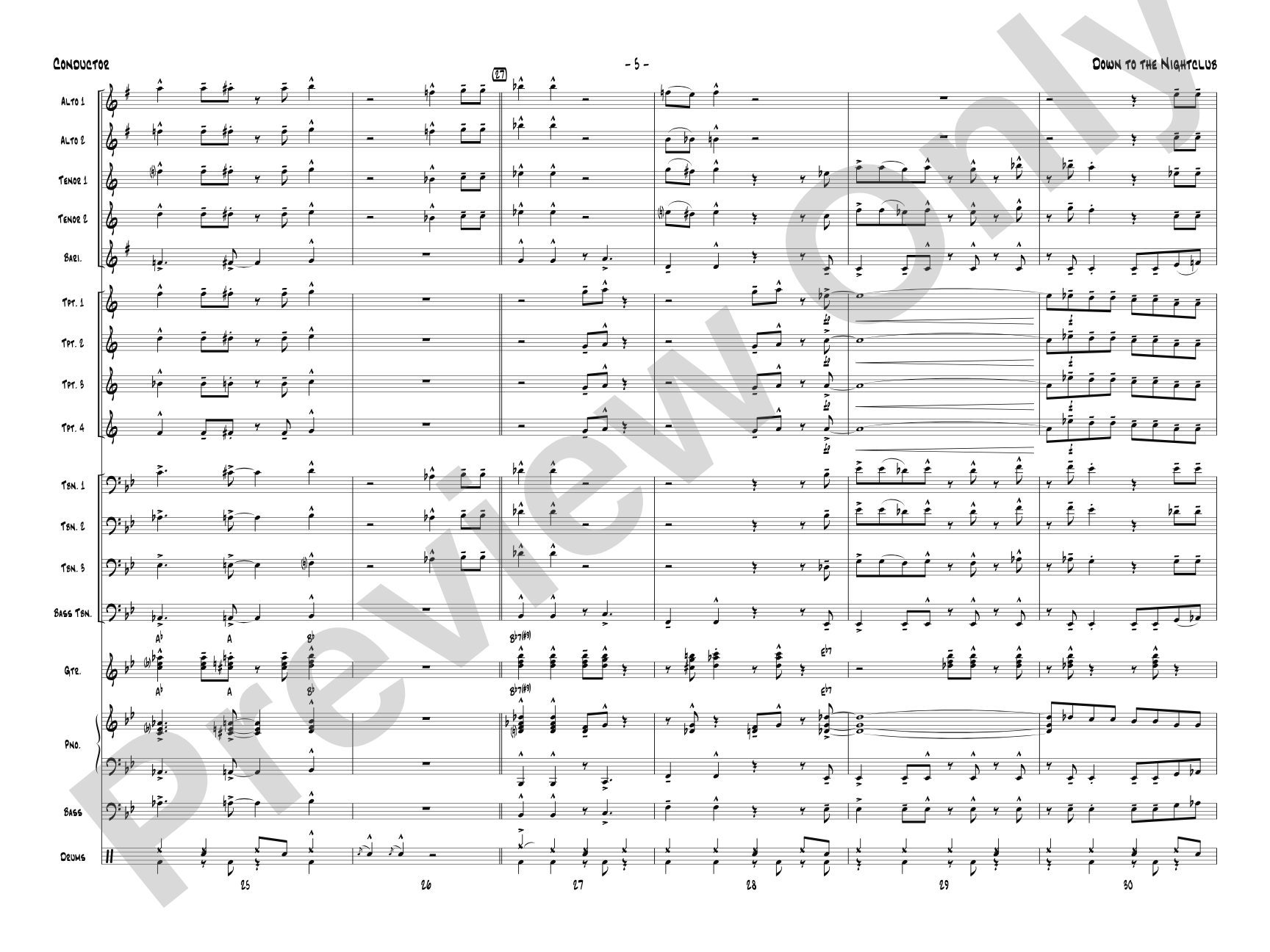 Down to the Nightclub: Jazz Ensemble Conductor Score & Parts