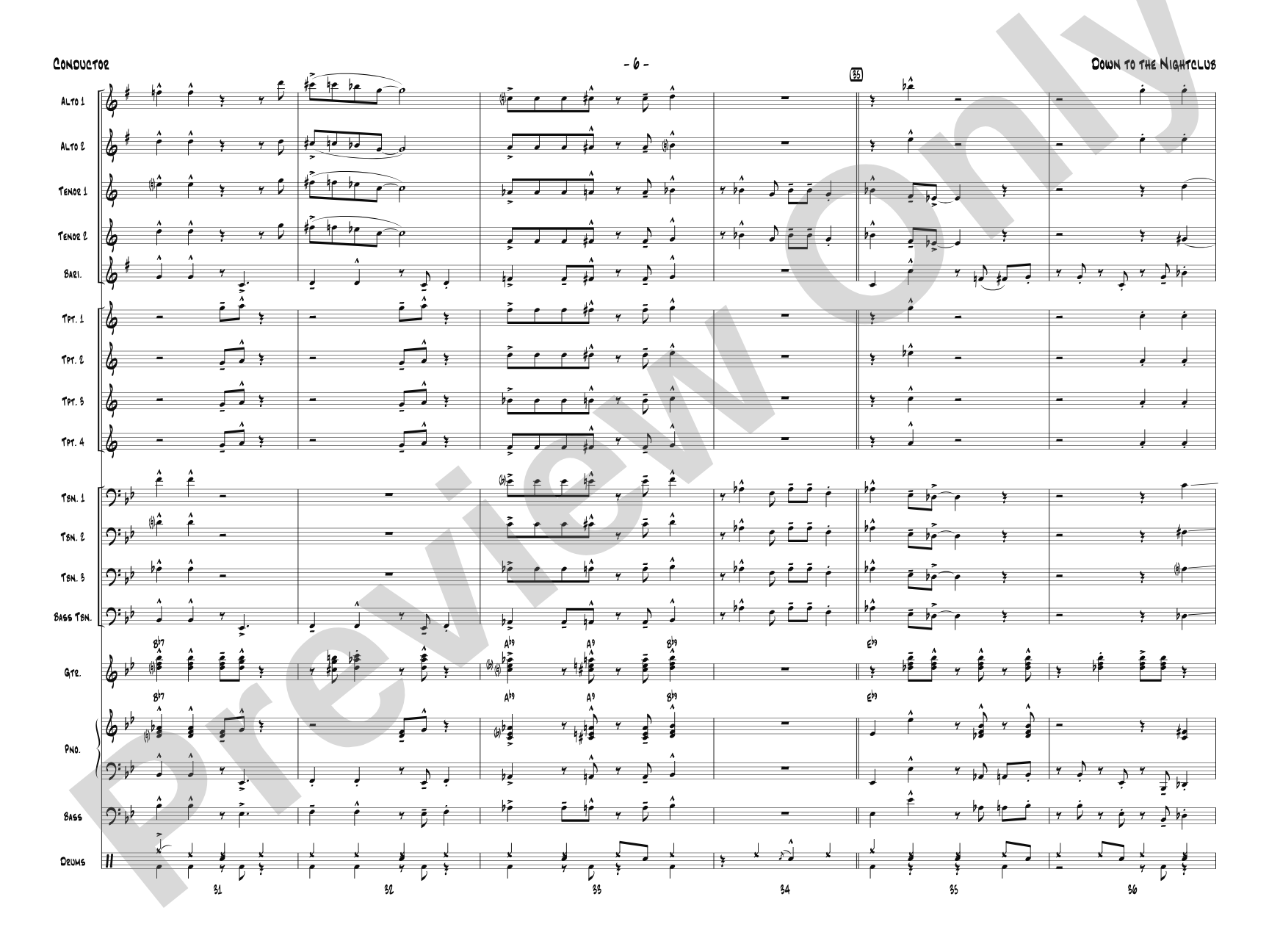 Down to the Nightclub: Jazz Ensemble Conductor Score & Parts