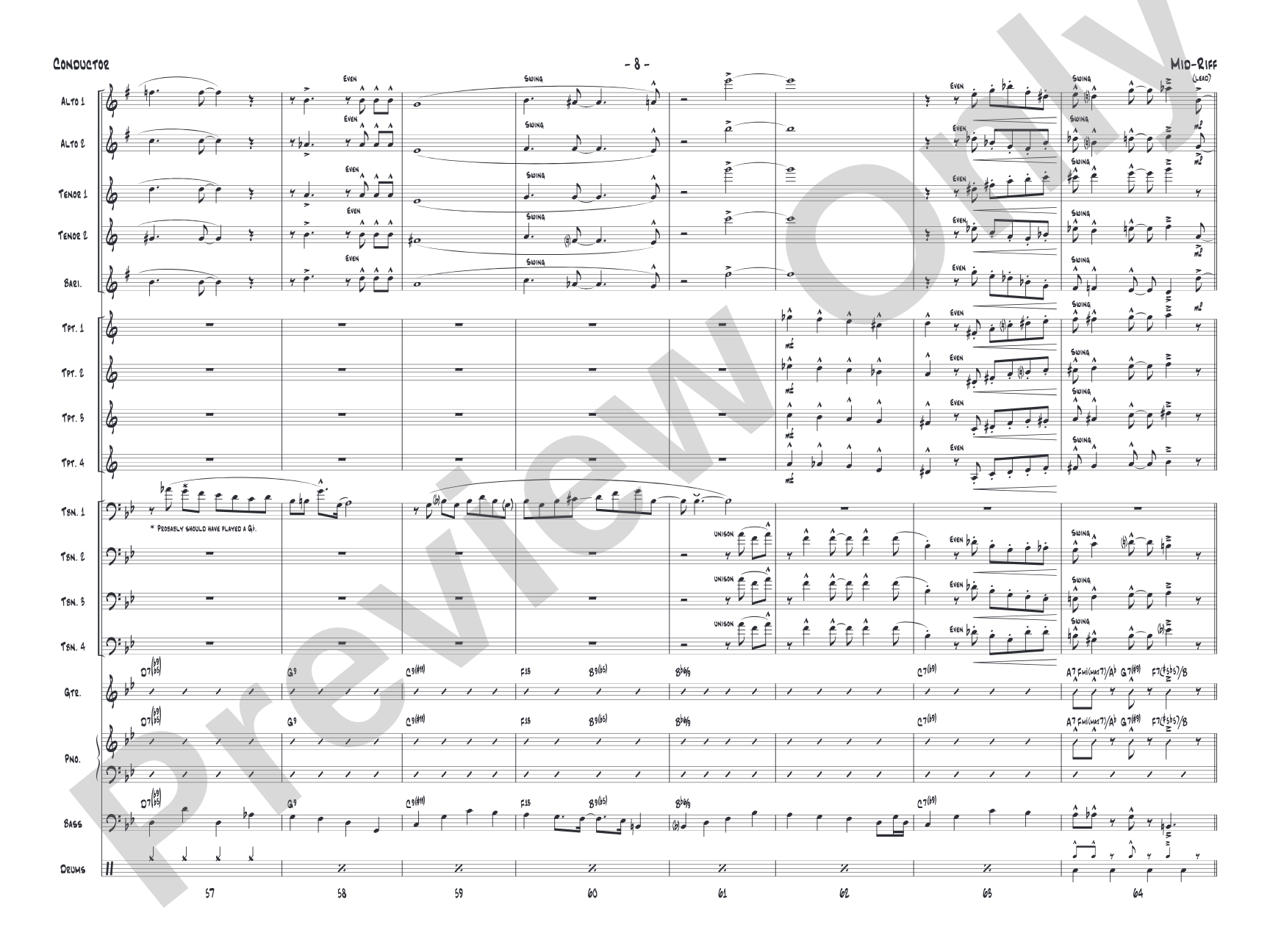 Mid-Riff: Jazz Ensemble Conductor Score & Parts
