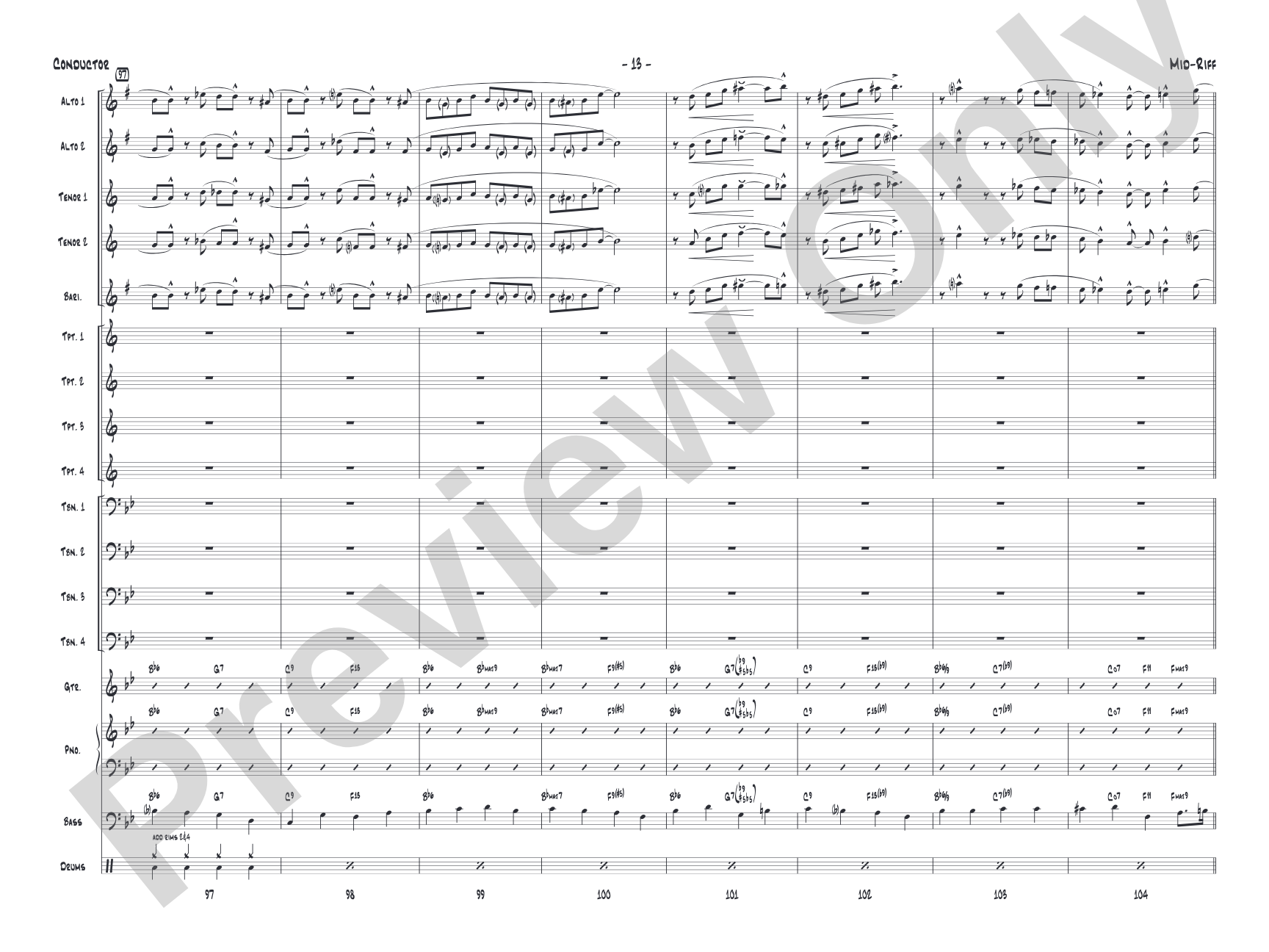 Mid-Riff: Jazz Ensemble Conductor Score & Parts