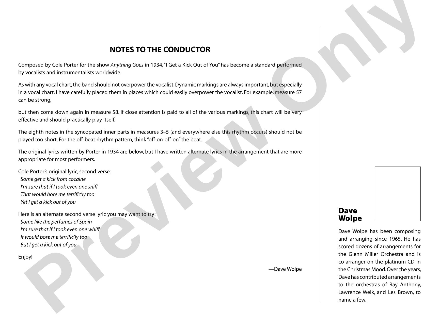 I Get a Kick Out of You: Vocal Solo with Jazz Ensemble Conductor Score & Parts