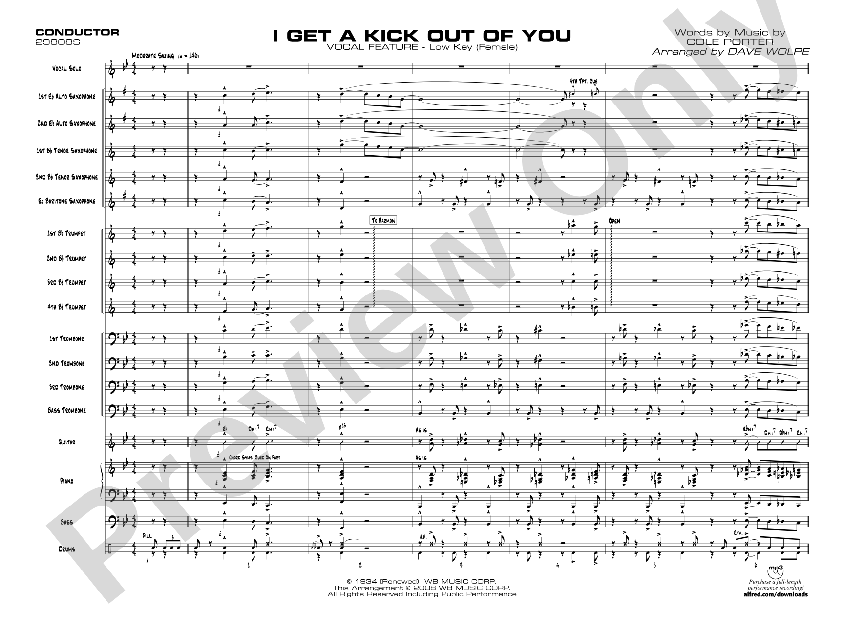 I Get a Kick Out of You: Vocal Solo with Jazz Ensemble Conductor Score & Parts