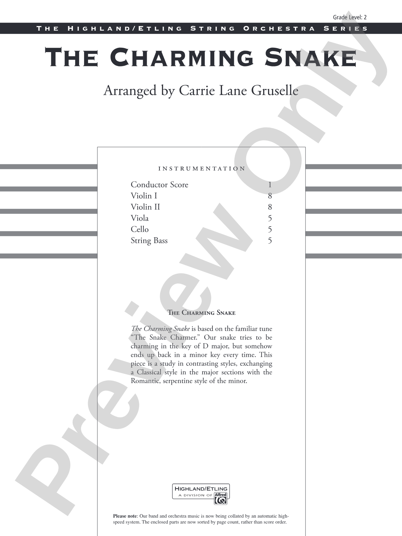The Charming Snake: String Orchestra Conductor Score & Parts