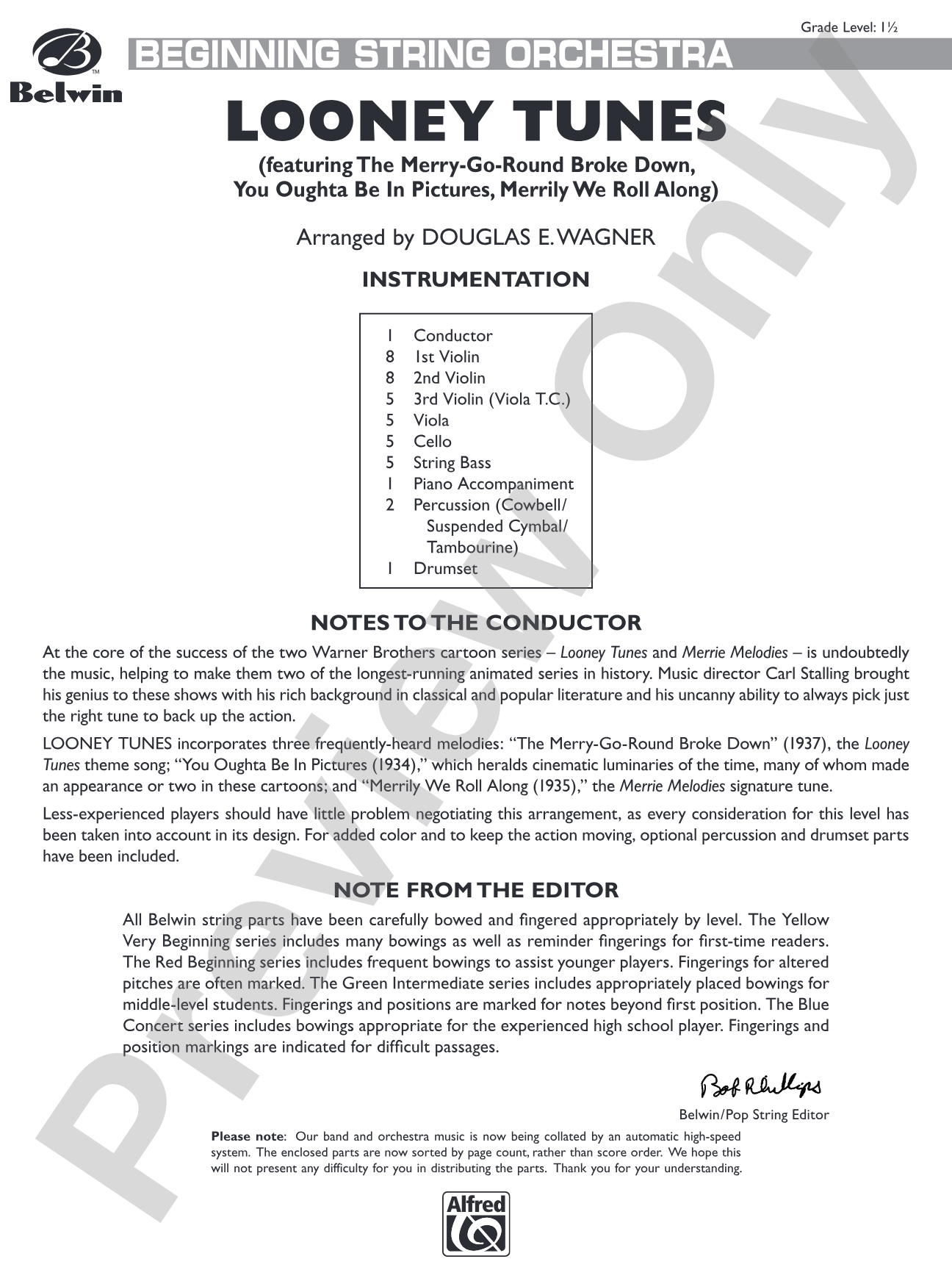 Looney Tunes: String Orchestra Conductor Score & Parts