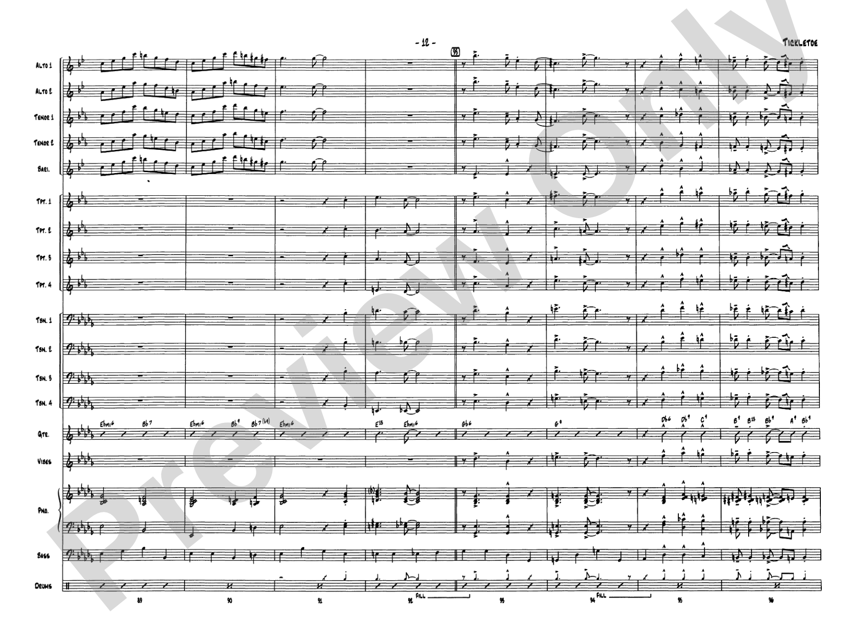 Tickletoe: Jazz Ensemble Conductor Score & Parts