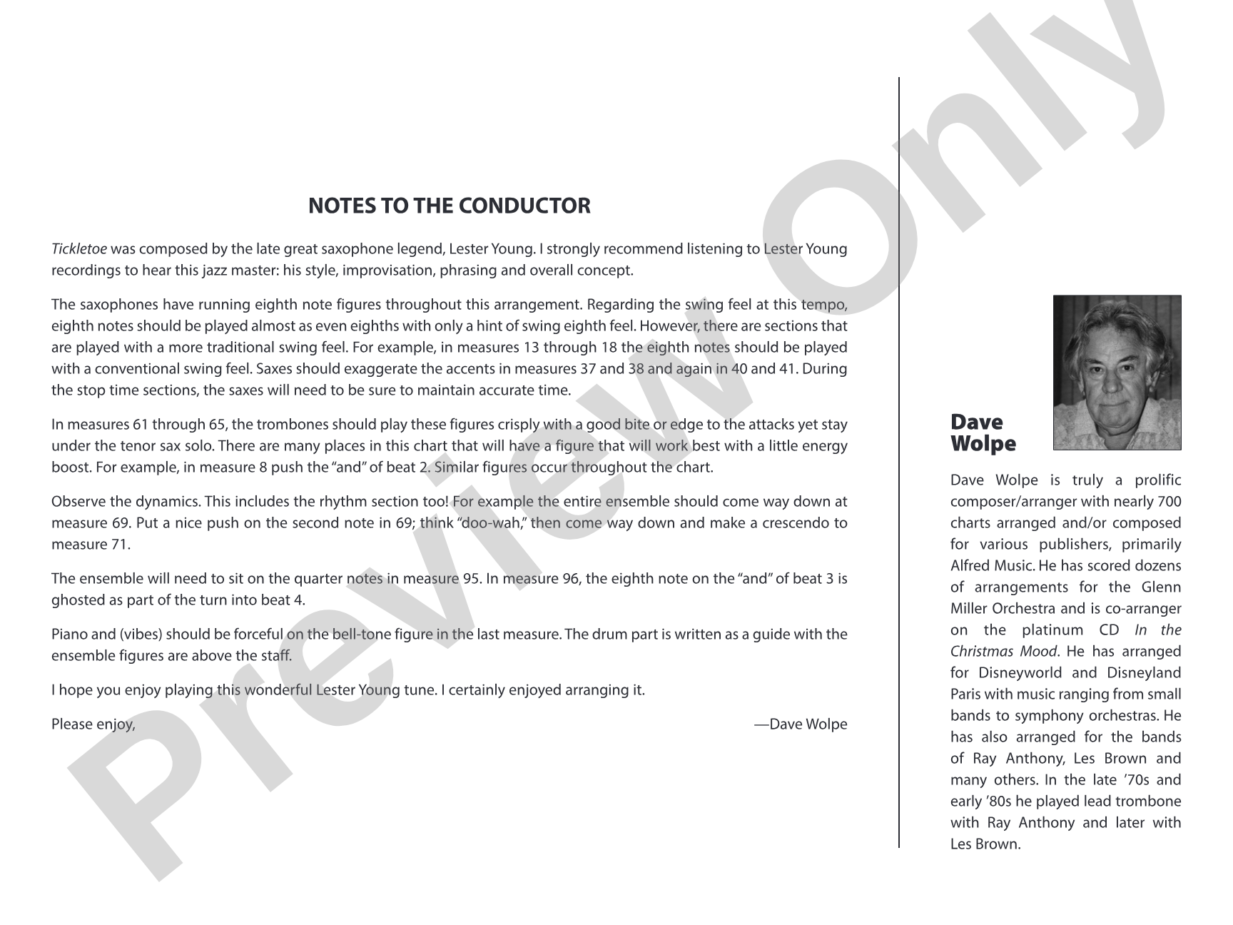 Tickletoe: Jazz Ensemble Conductor Score & Parts