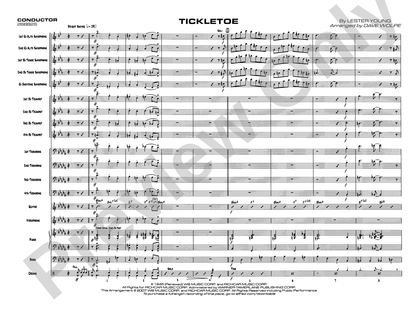 Tickletoe: Jazz Ensemble Conductor Score & Parts