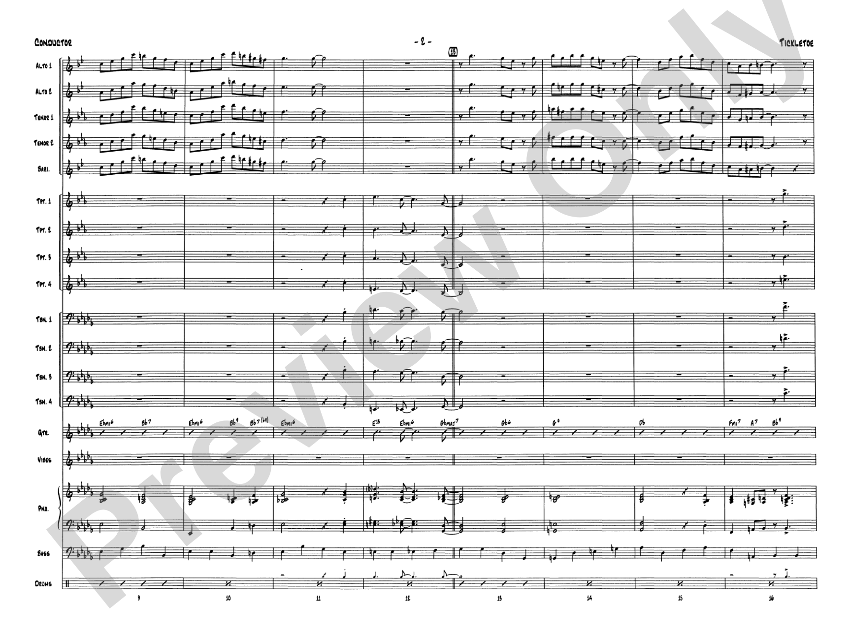 Tickletoe: Jazz Ensemble Conductor Score & Parts
