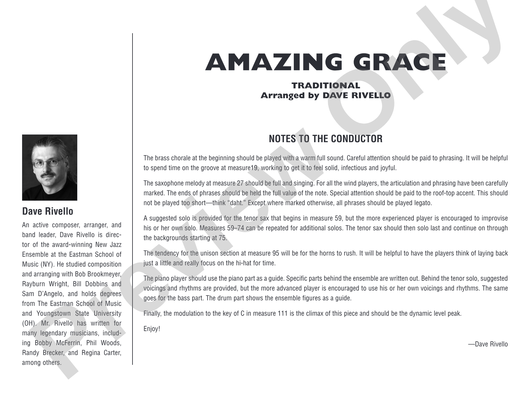 Amazing Grace: Jazz Ensemble Conductor Score & Parts