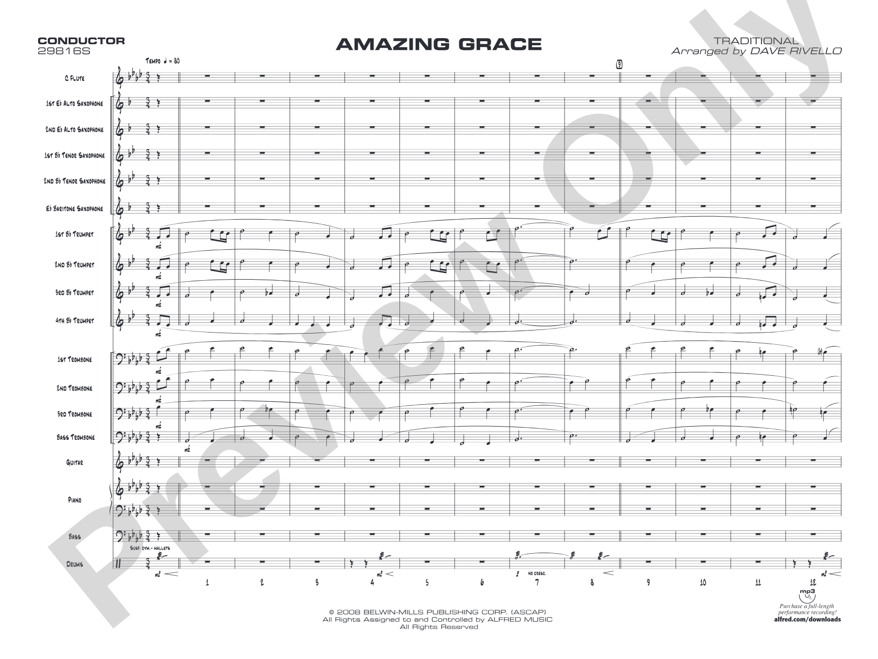 Amazing Grace: Jazz Ensemble Conductor Score & Parts