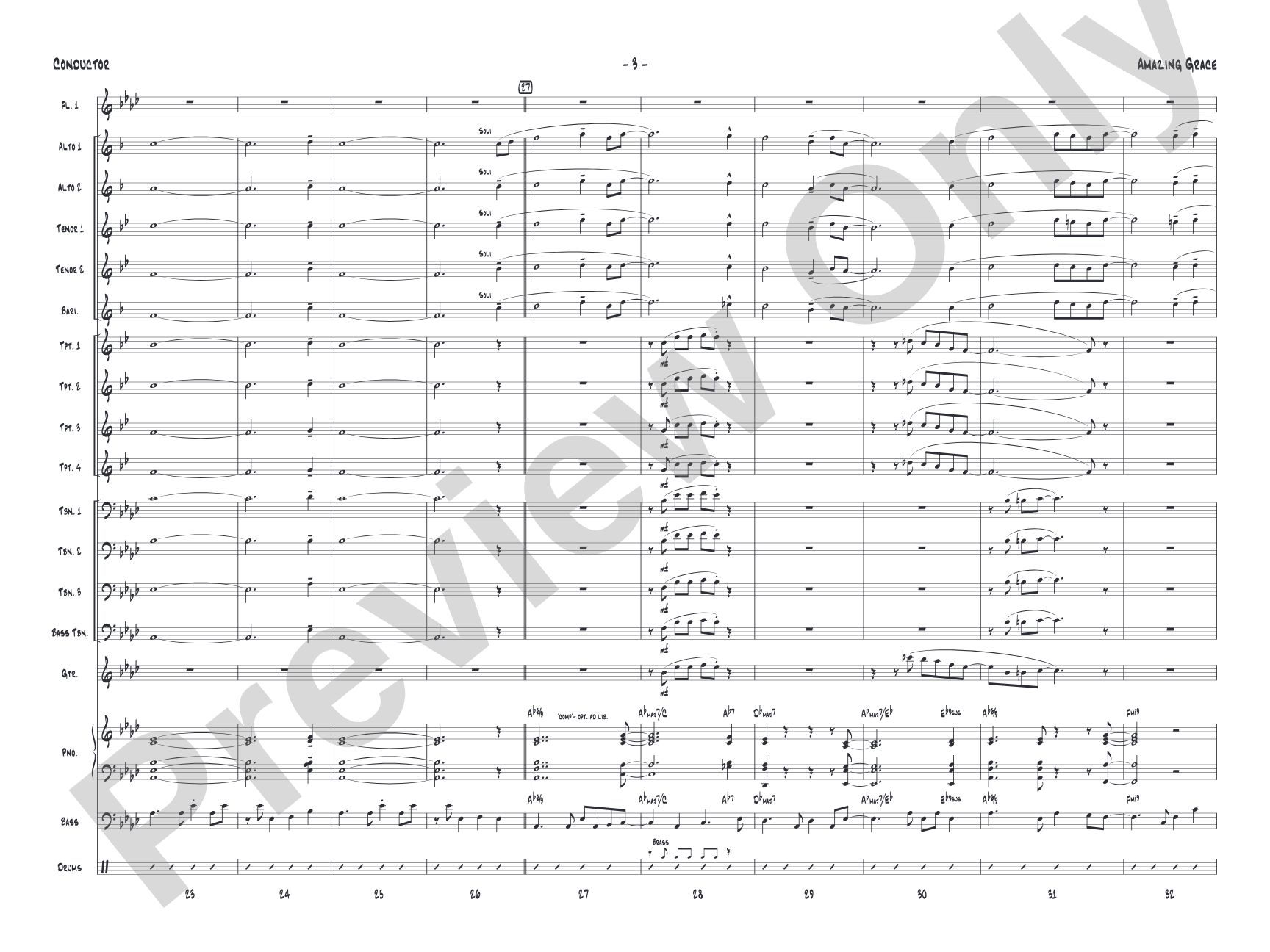 Amazing Grace: Jazz Ensemble Conductor Score & Parts