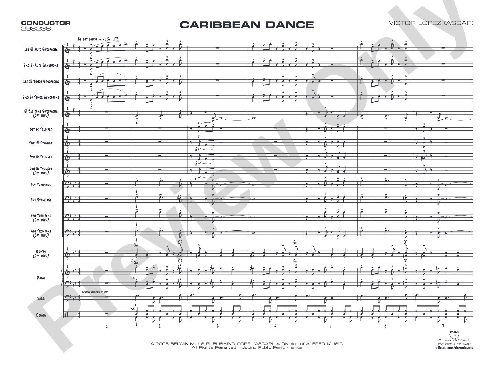 Caribbean Dance: Jazz Ensemble Conductor Score & Parts