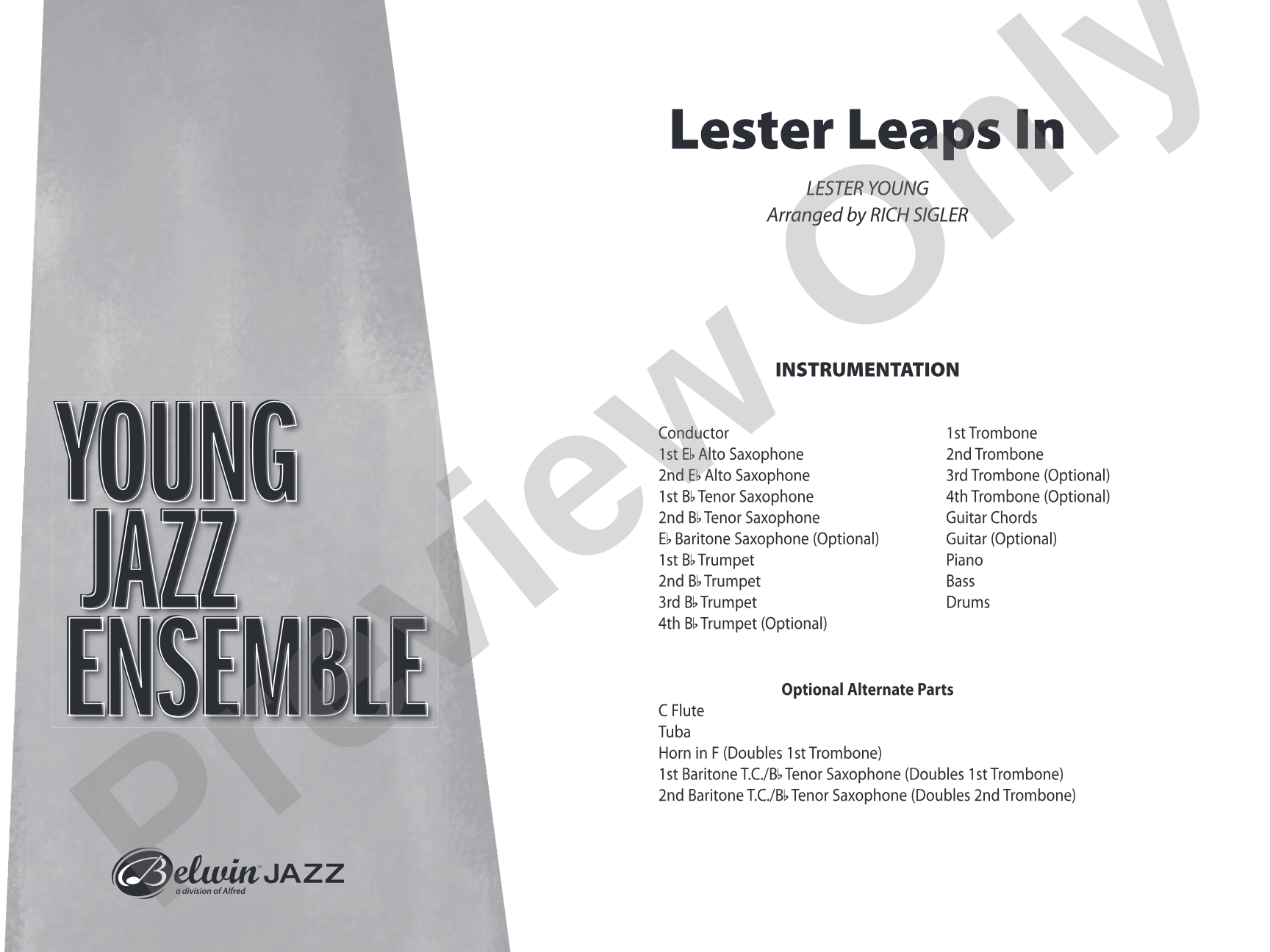 Lester Leaps In: Jazz Ensemble Conductor Score & Parts