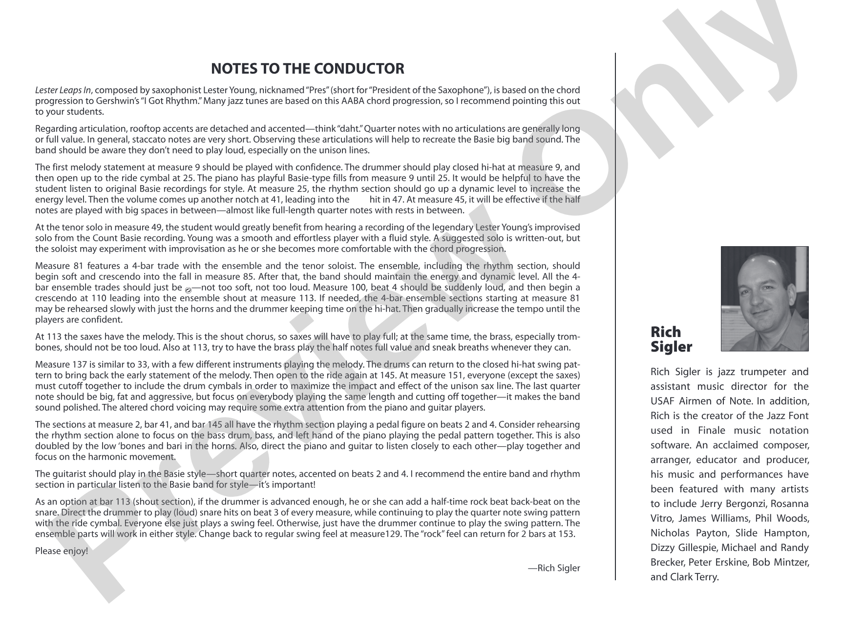 Lester Leaps In: Jazz Ensemble Conductor Score & Parts