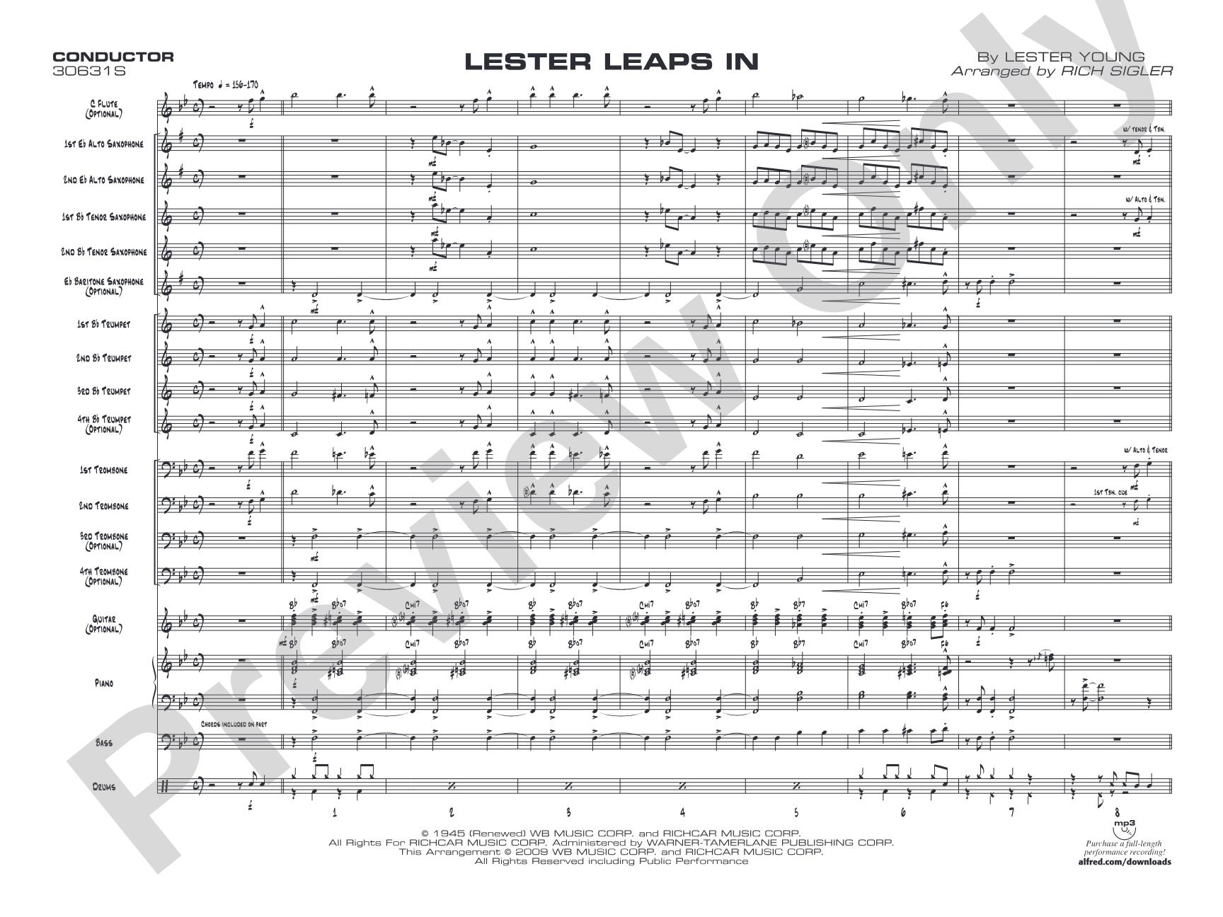 Lester Leaps In: Jazz Ensemble Conductor Score & Parts