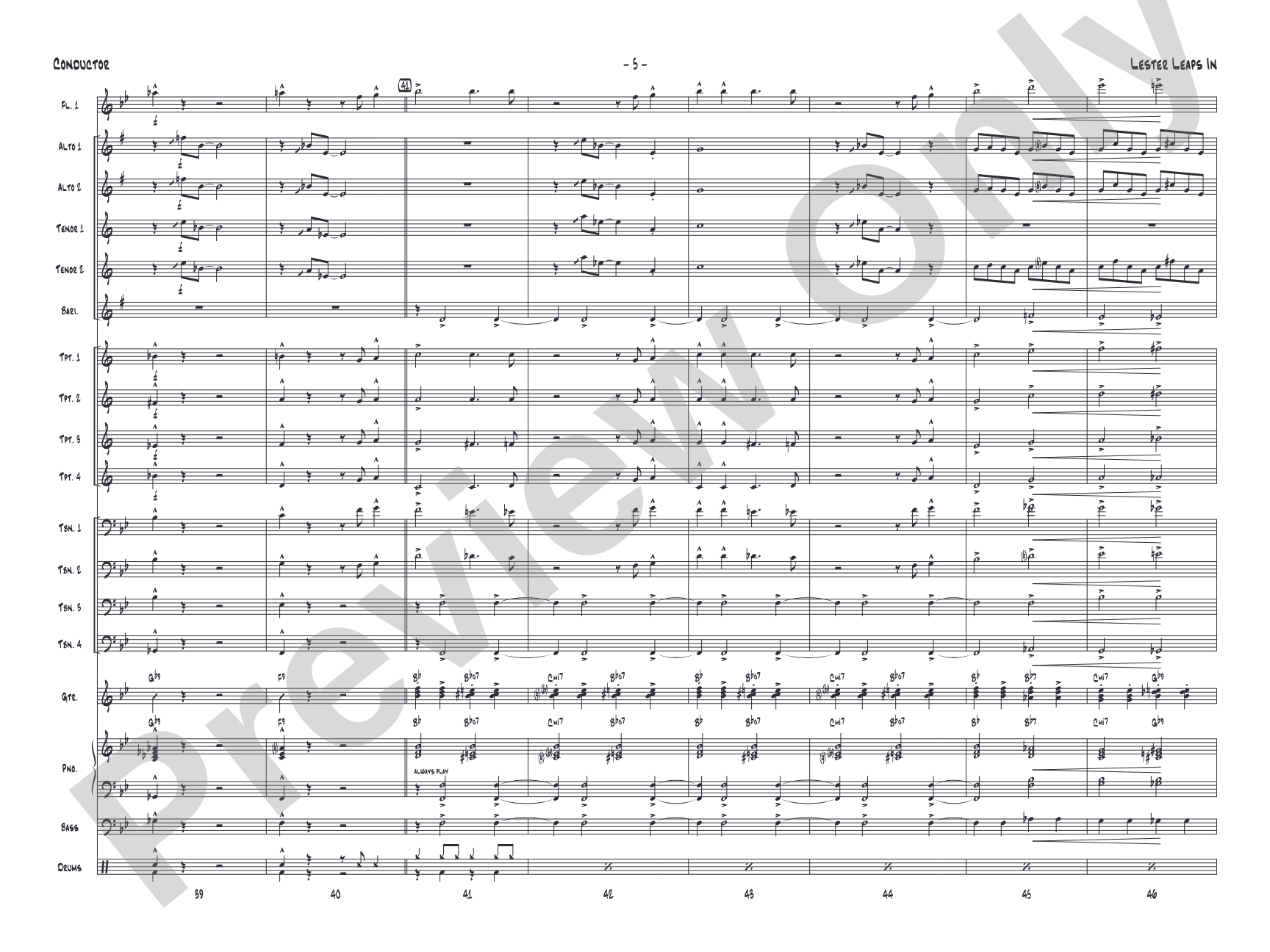 Lester Leaps In: Jazz Ensemble Conductor Score & Parts