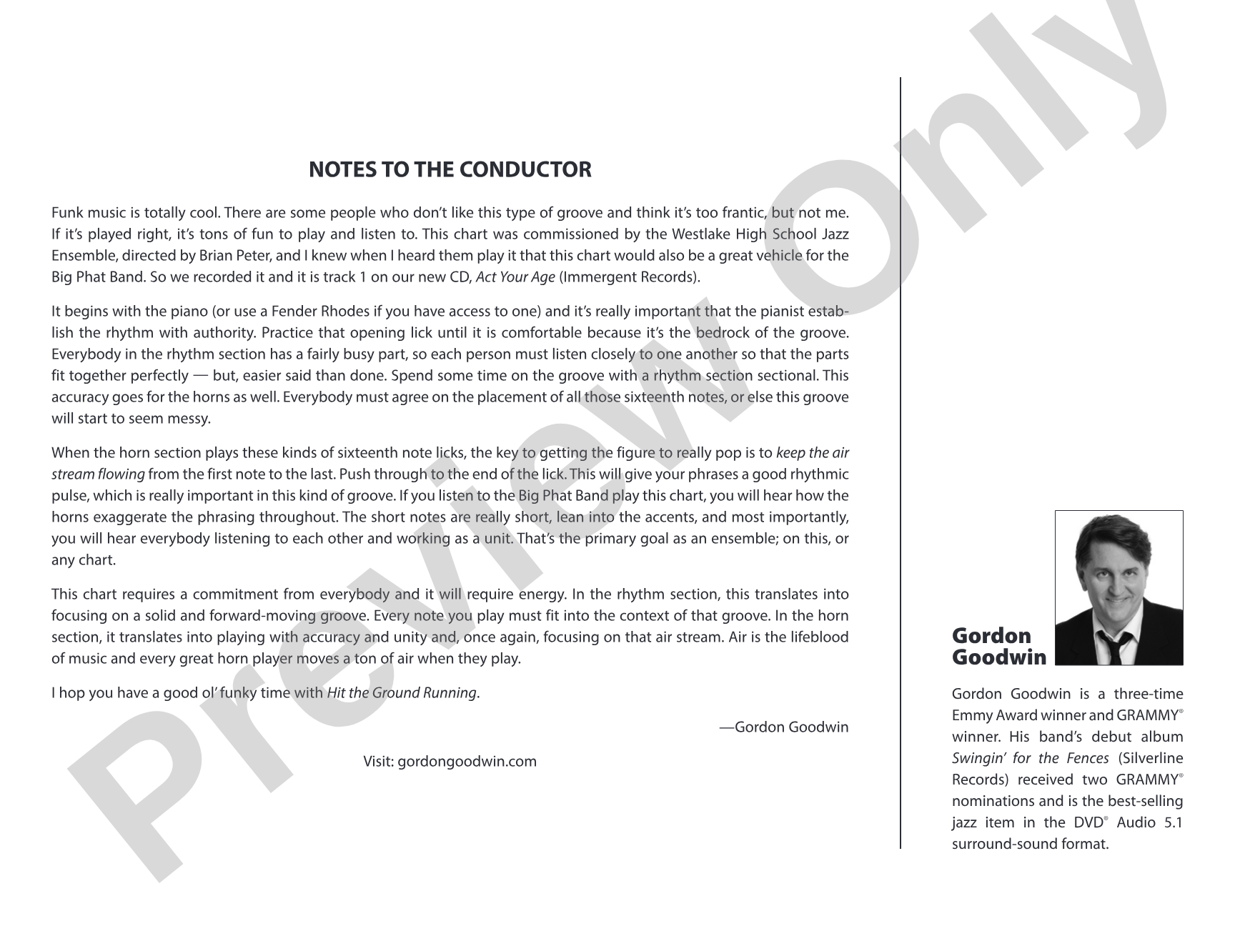 Hit the Ground Running: Jazz Ensemble Conductor Score & Parts