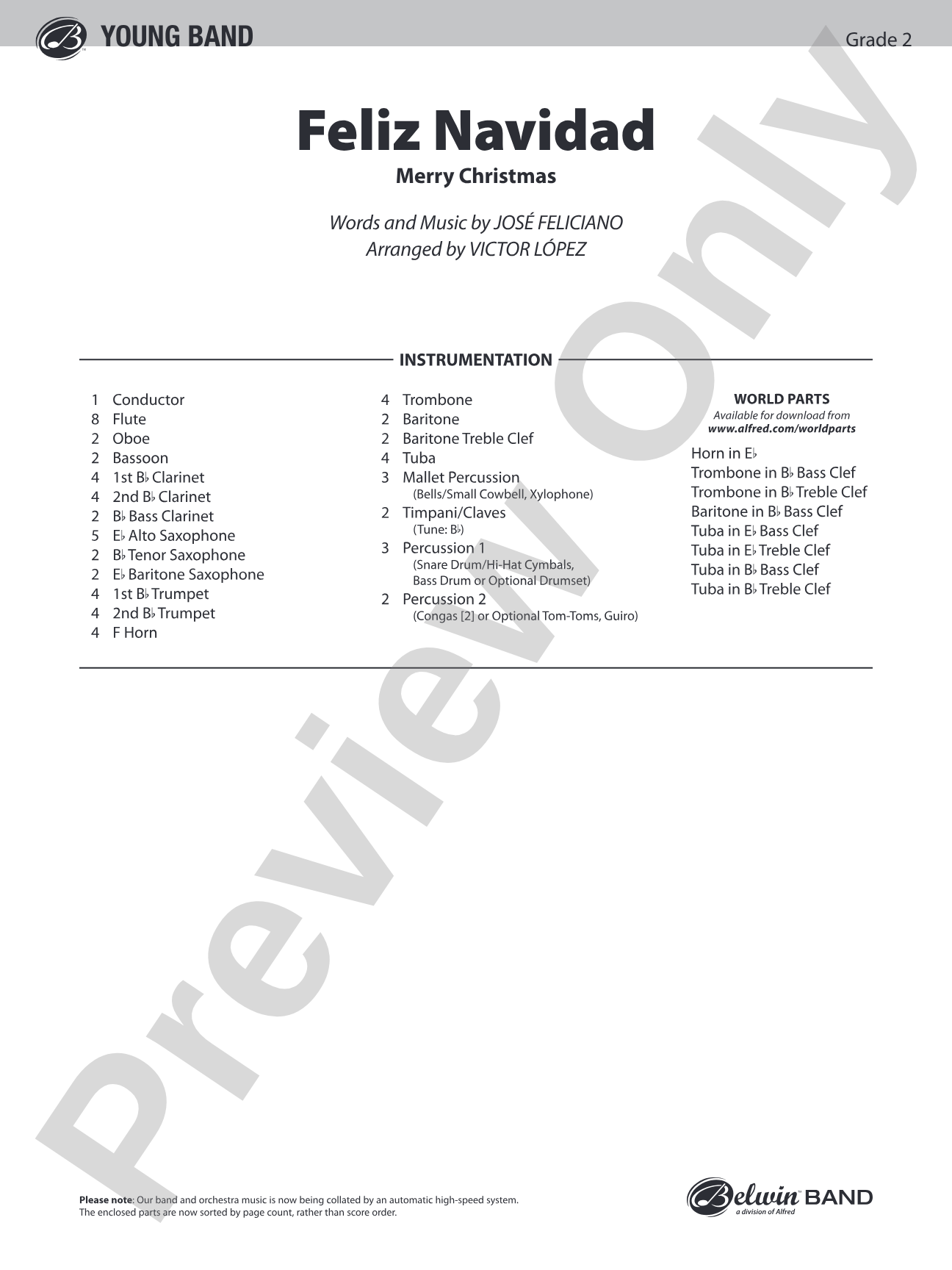 Feliz Navidad: Concert Band Conductor Score & Parts