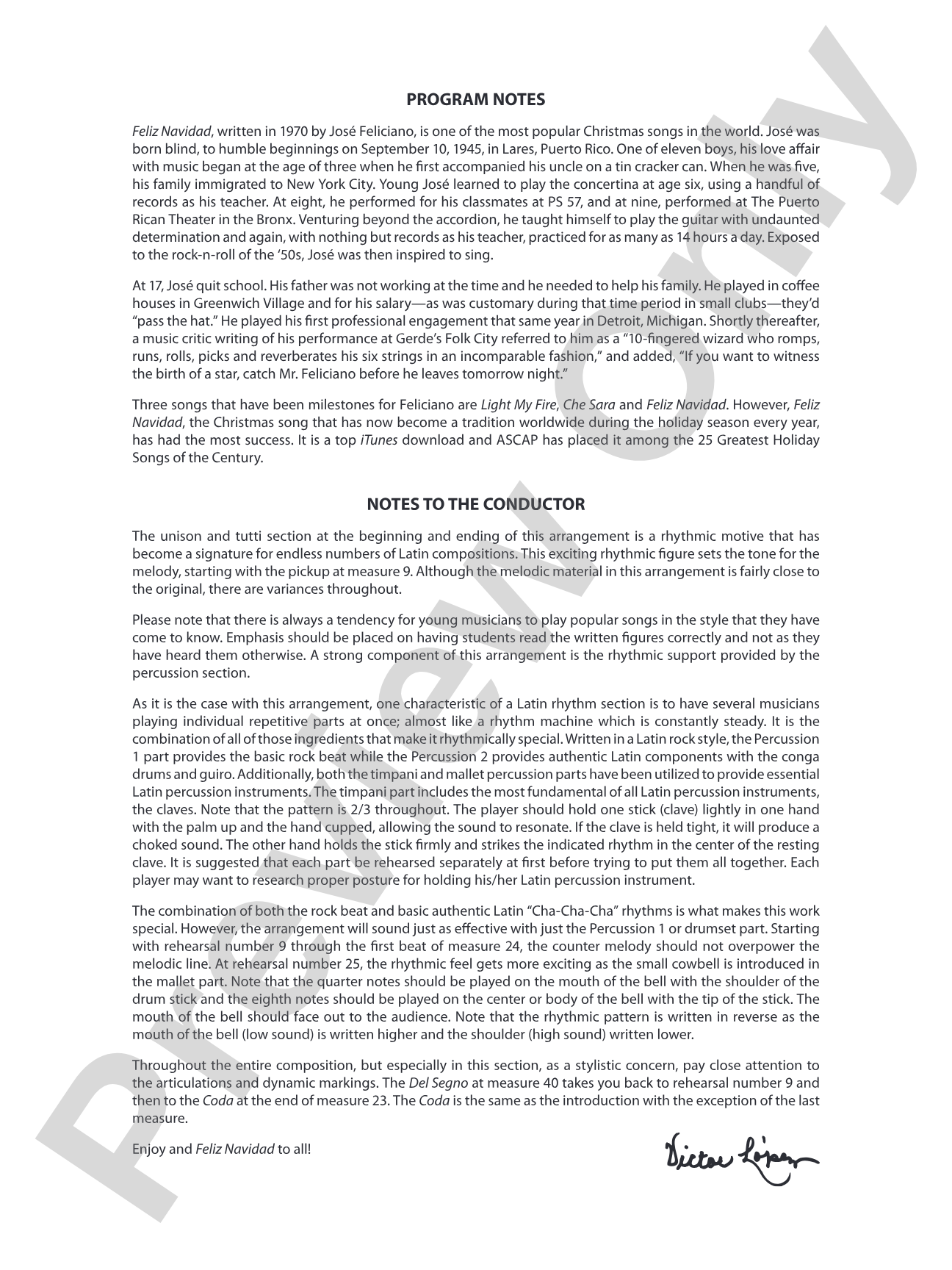 Feliz Navidad: Concert Band Conductor Score & Parts