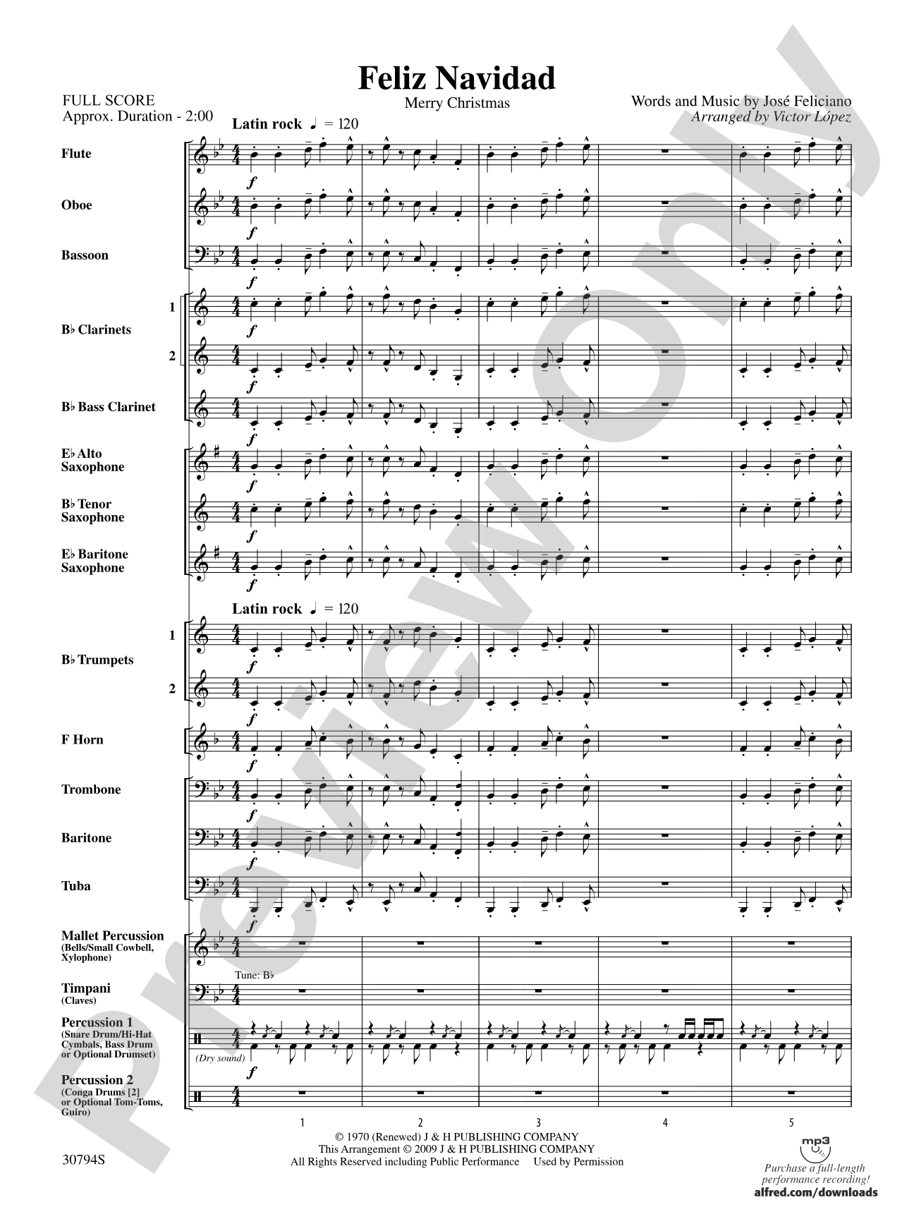 Feliz Navidad: Concert Band Conductor Score & Parts