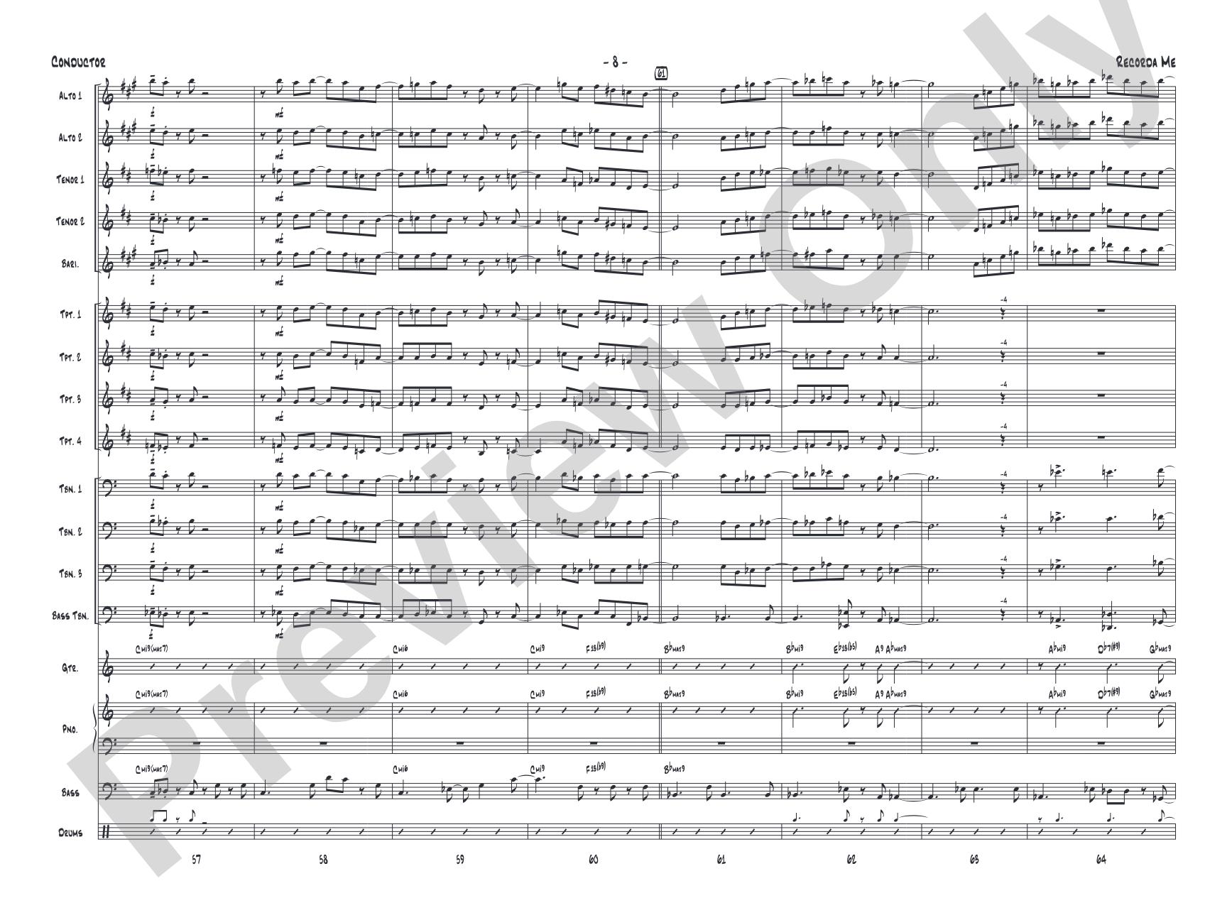 Recorda Me: Jazz Ensemble Conductor Score & Parts