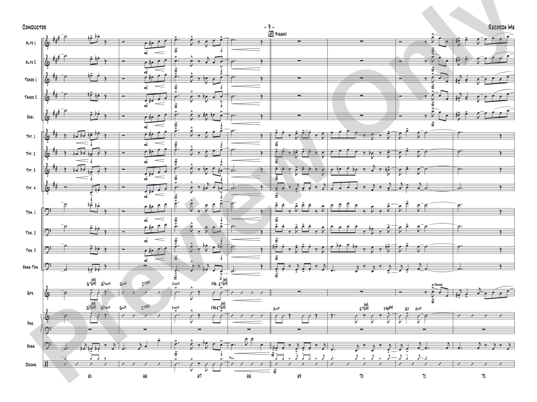 Recorda Me: Jazz Ensemble Conductor Score & Parts