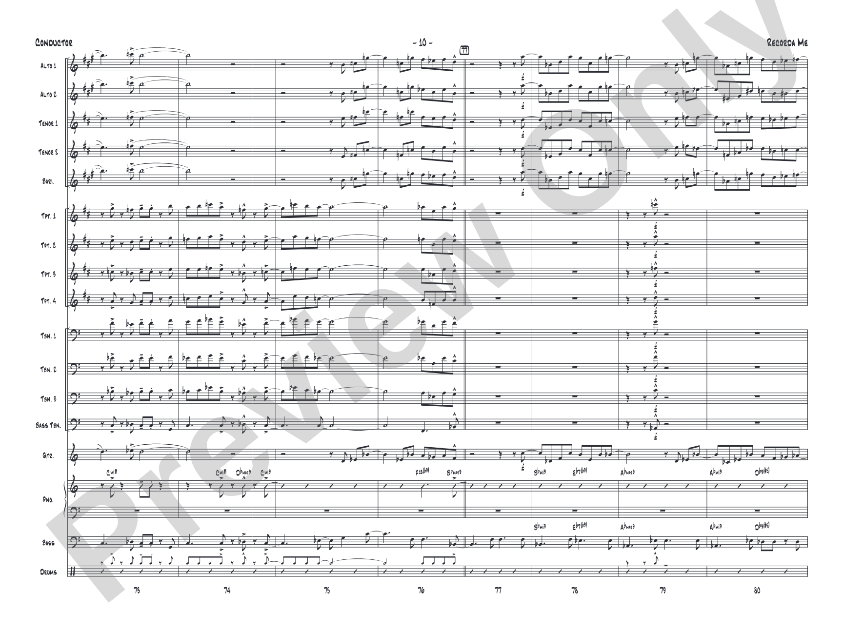 Recorda Me: Jazz Ensemble Conductor Score & Parts