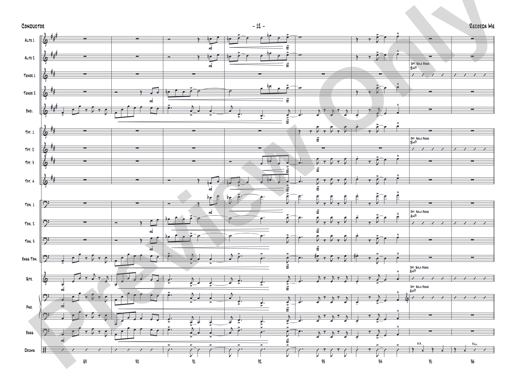 Recorda Me: Jazz Ensemble Conductor Score & Parts