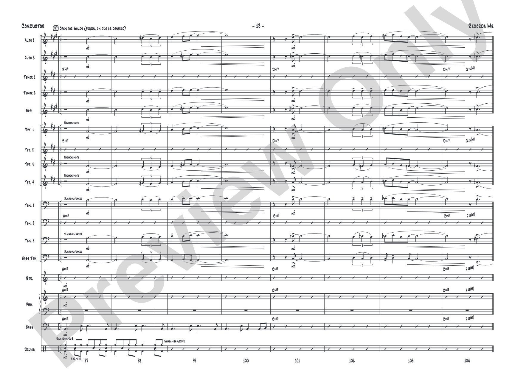 Recorda Me: Jazz Ensemble Conductor Score & Parts