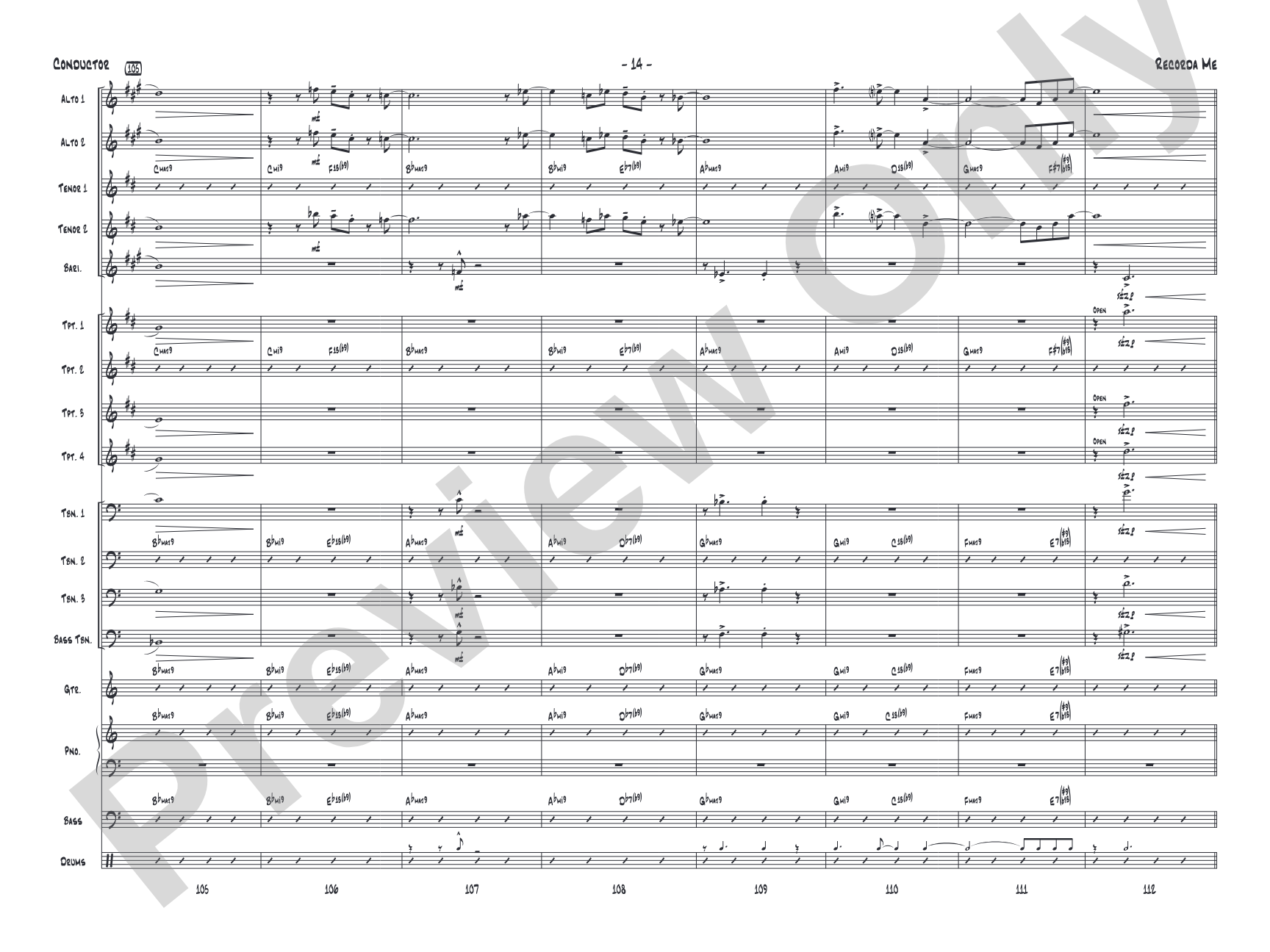 Recorda Me: Jazz Ensemble Conductor Score & Parts