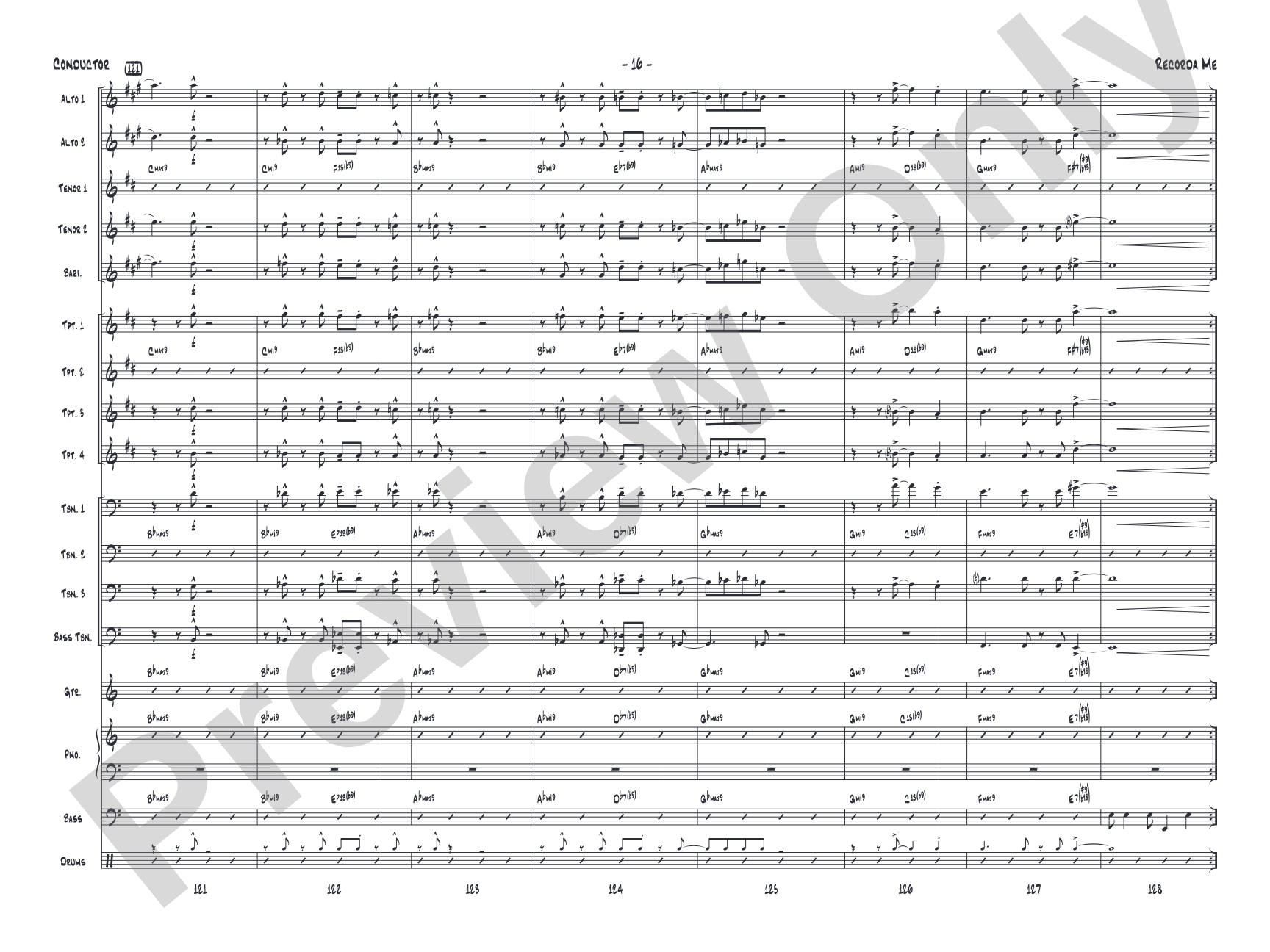 Recorda Me: Jazz Ensemble Conductor Score & Parts