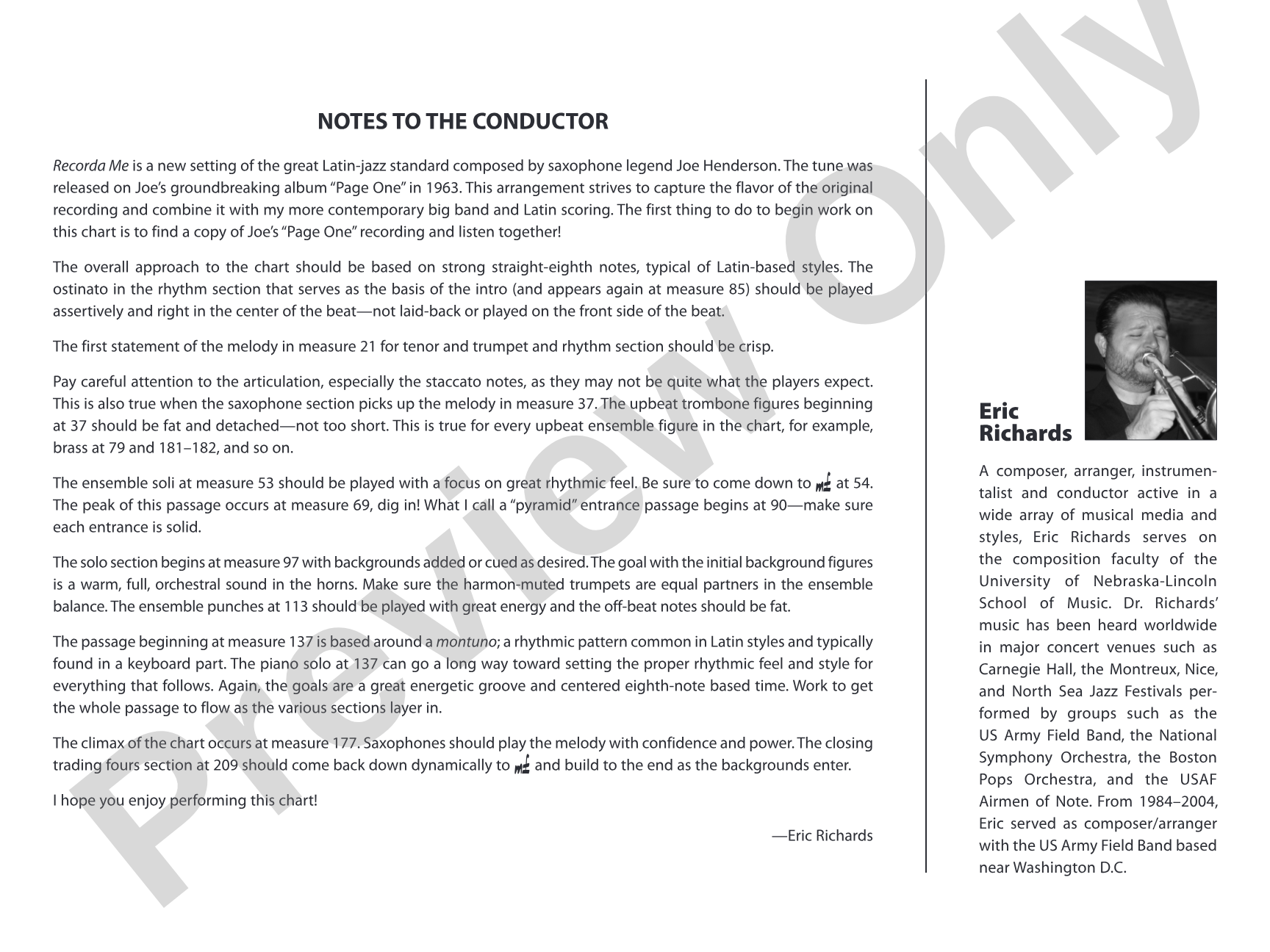 Recorda Me: Jazz Ensemble Conductor Score & Parts