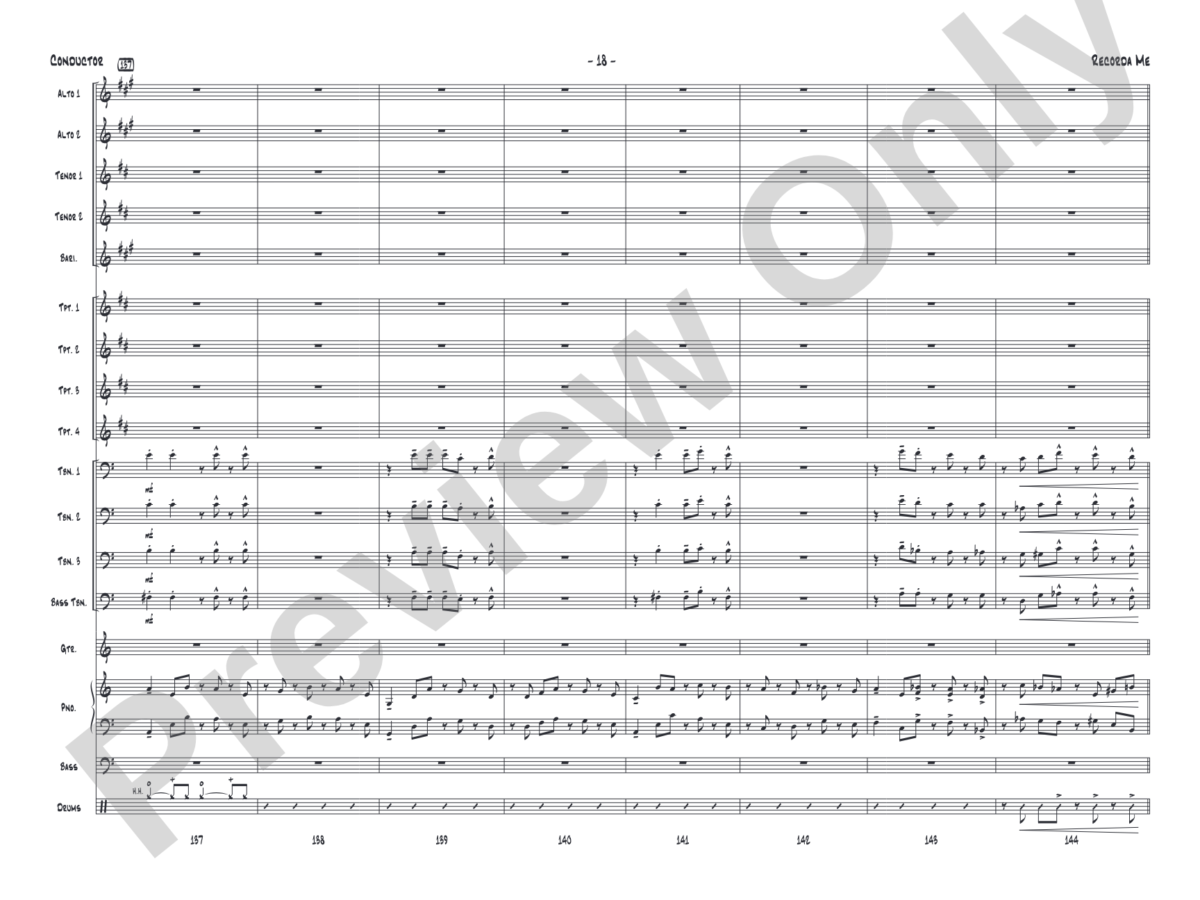 Recorda Me: Jazz Ensemble Conductor Score & Parts