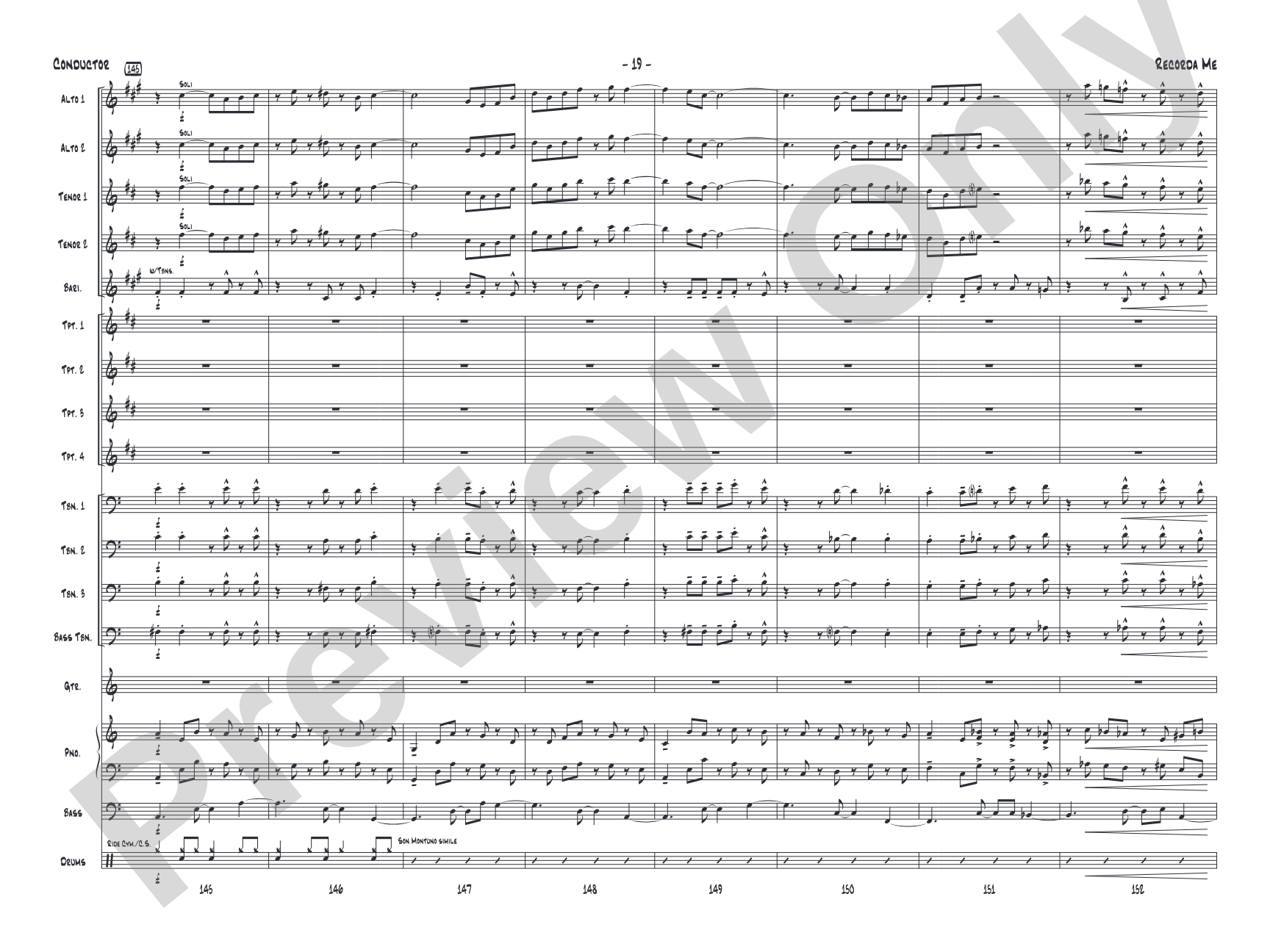 Recorda Me: Jazz Ensemble Conductor Score & Parts