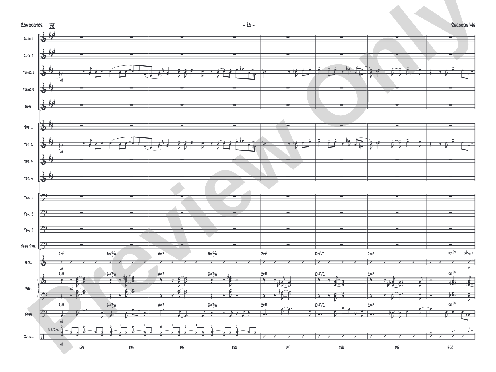 Recorda Me: Jazz Ensemble Conductor Score & Parts