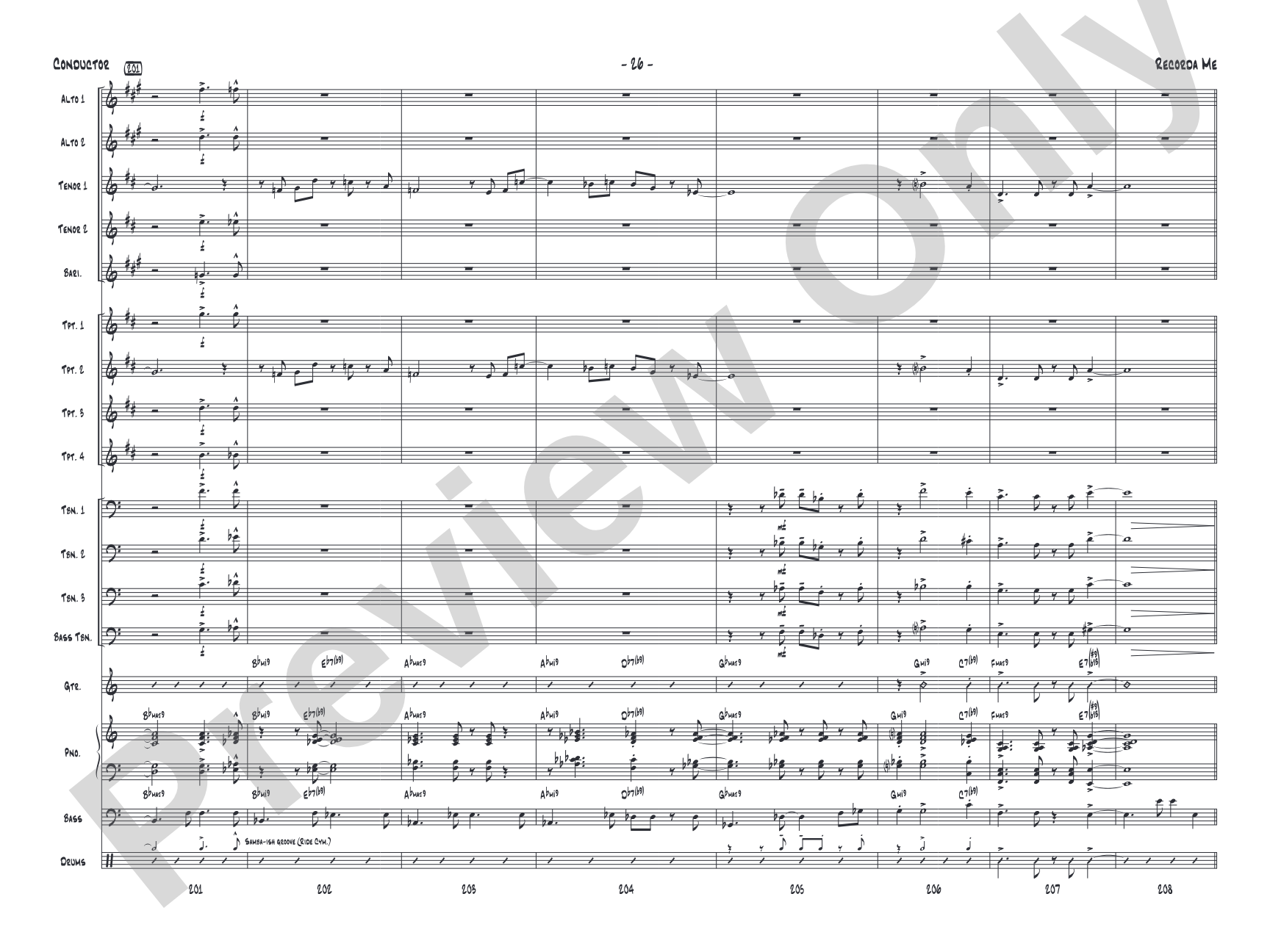 Recorda Me: Jazz Ensemble Conductor Score & Parts