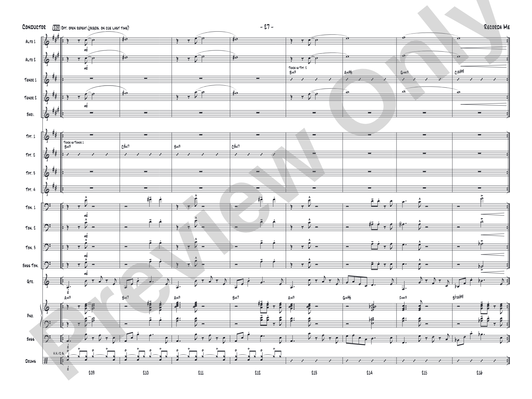 Recorda Me: Jazz Ensemble Conductor Score & Parts