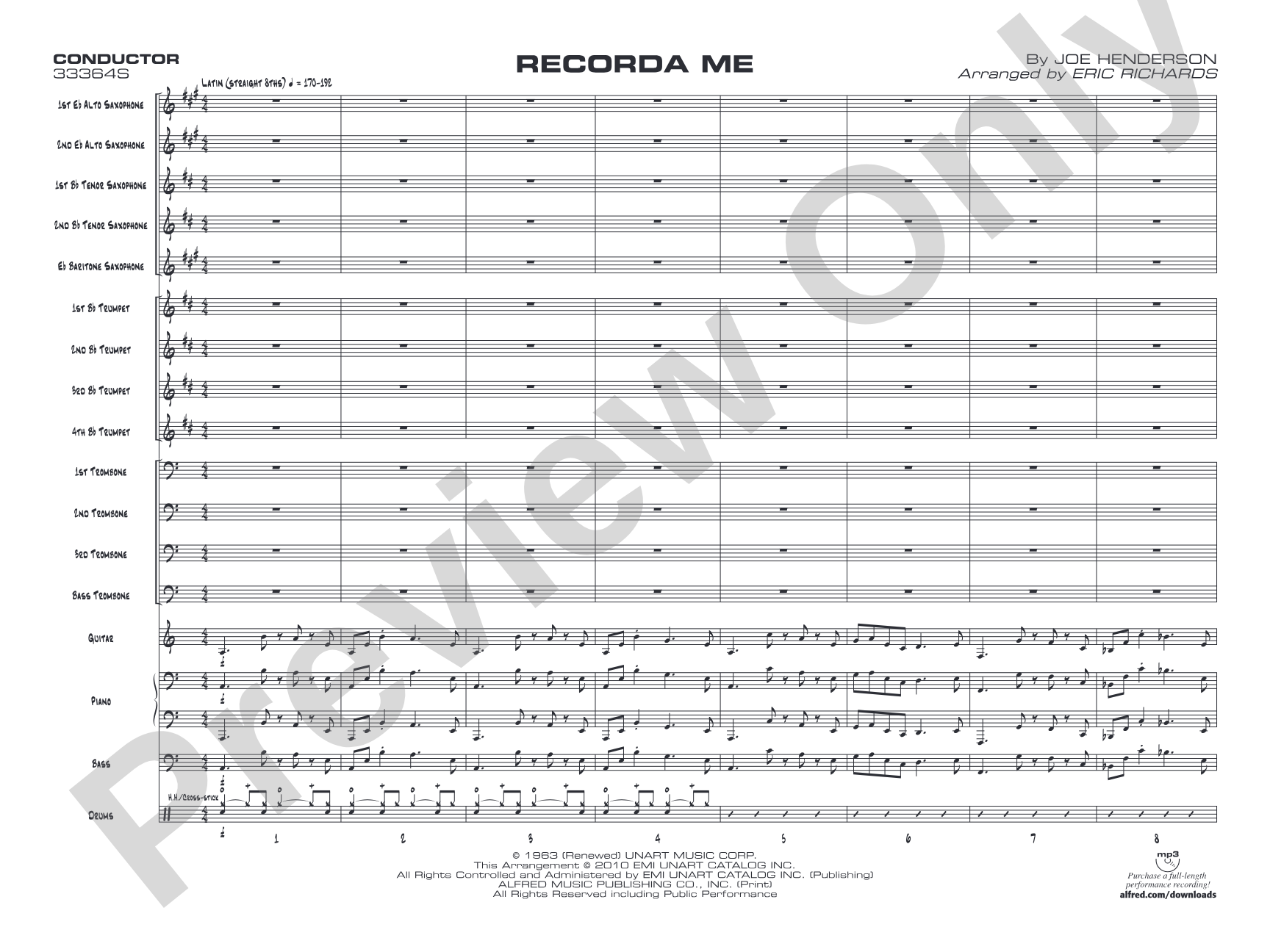 Recorda Me: Jazz Ensemble Conductor Score & Parts