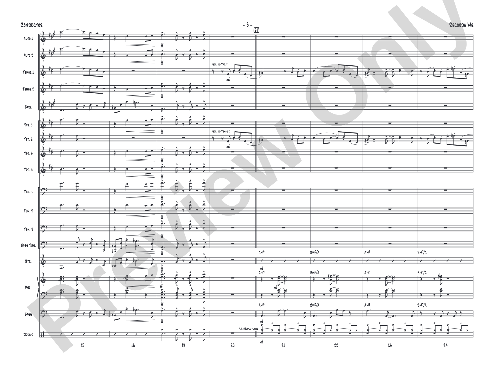 Recorda Me: Jazz Ensemble Conductor Score & Parts