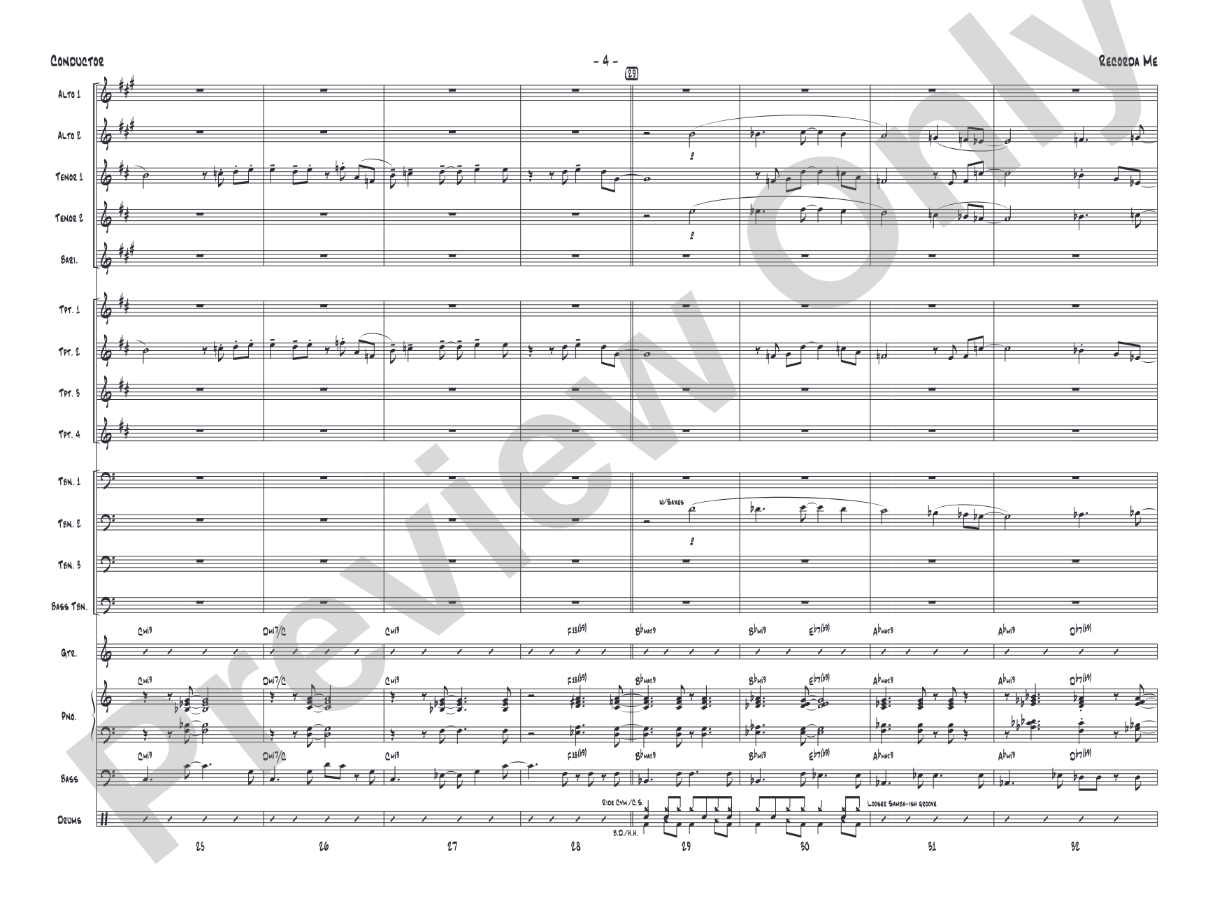 Recorda Me: Jazz Ensemble Conductor Score & Parts