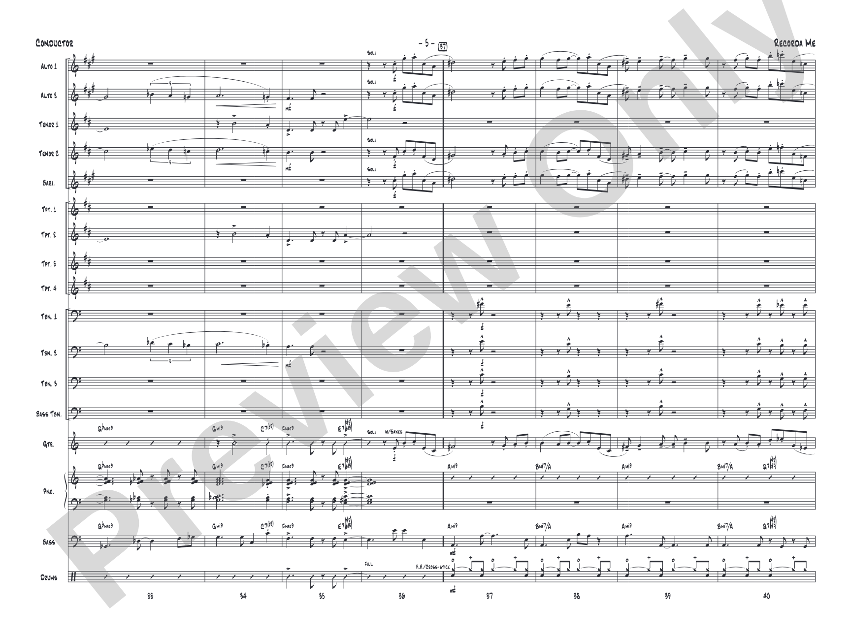 Recorda Me: Jazz Ensemble Conductor Score & Parts