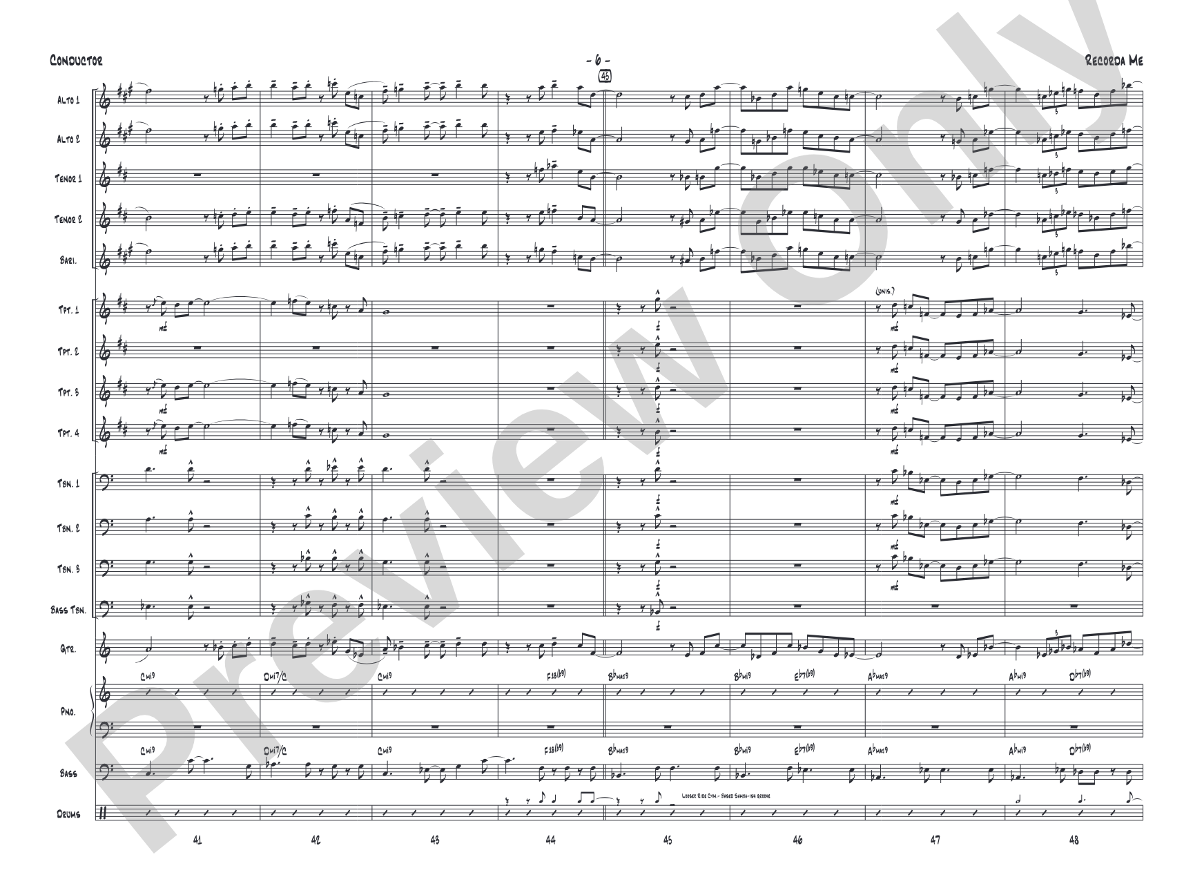 Recorda Me: Jazz Ensemble Conductor Score & Parts