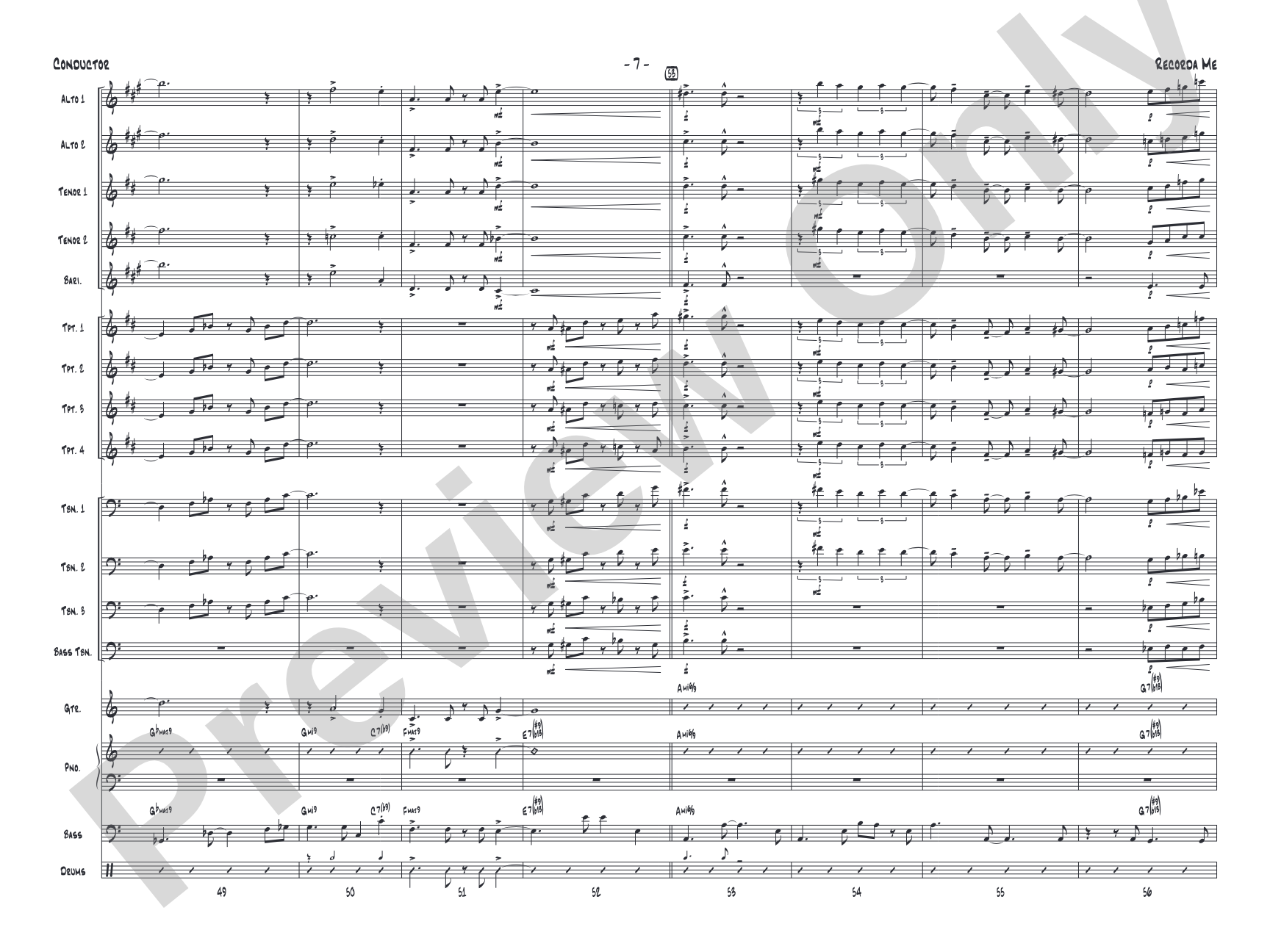 Recorda Me: Jazz Ensemble Conductor Score & Parts