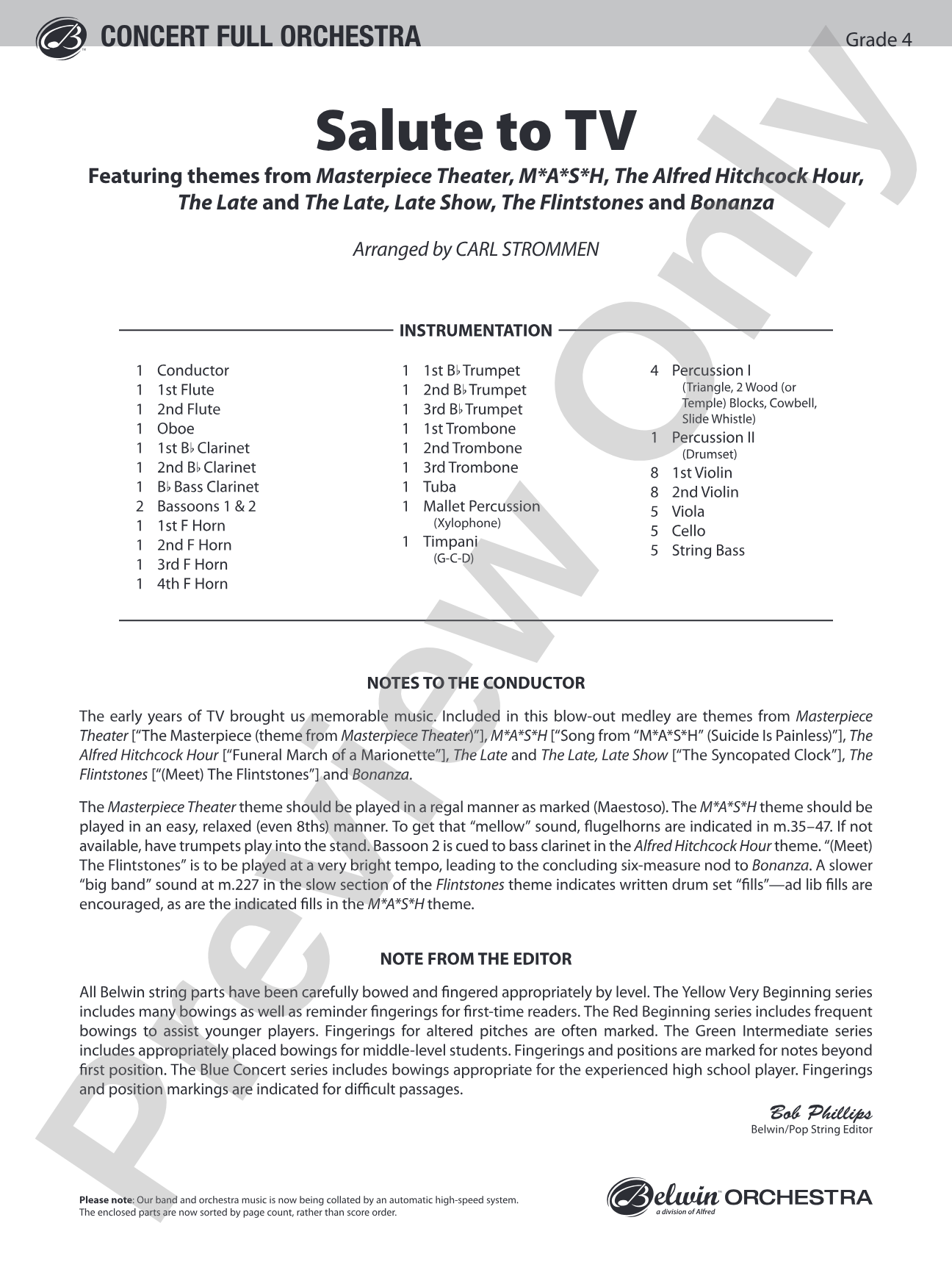 Salute to TV: Full Orchestra Conductor Score & Parts