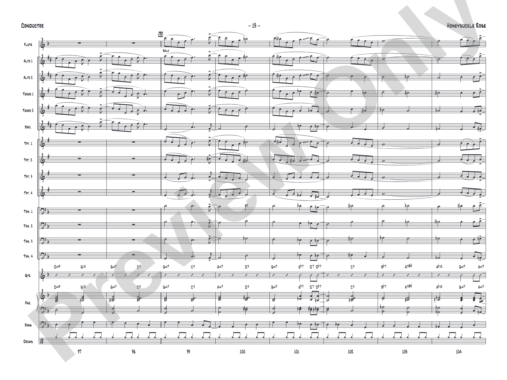 Honeysuckle Rose: Jazz Ensemble Conductor Score & Parts