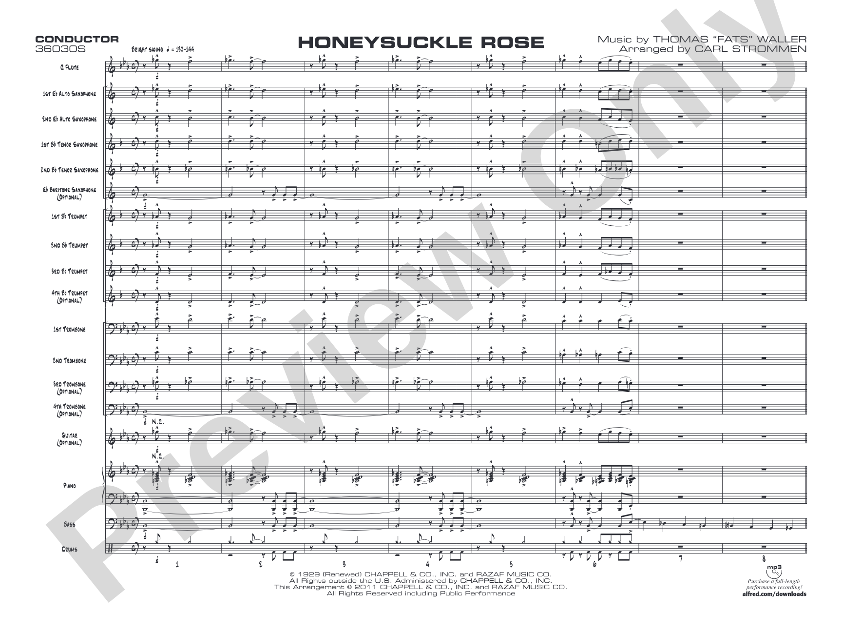 Honeysuckle Rose: Jazz Ensemble Conductor Score & Parts