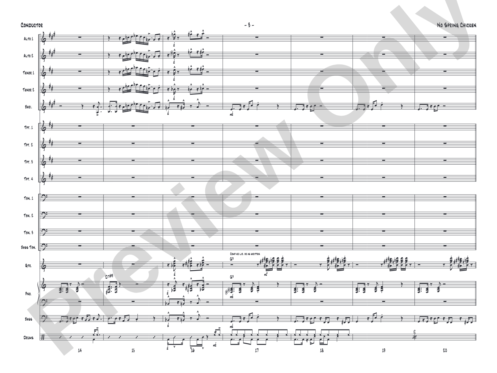 No Spring Chicken: Jazz Ensemble Conductor Score & Parts