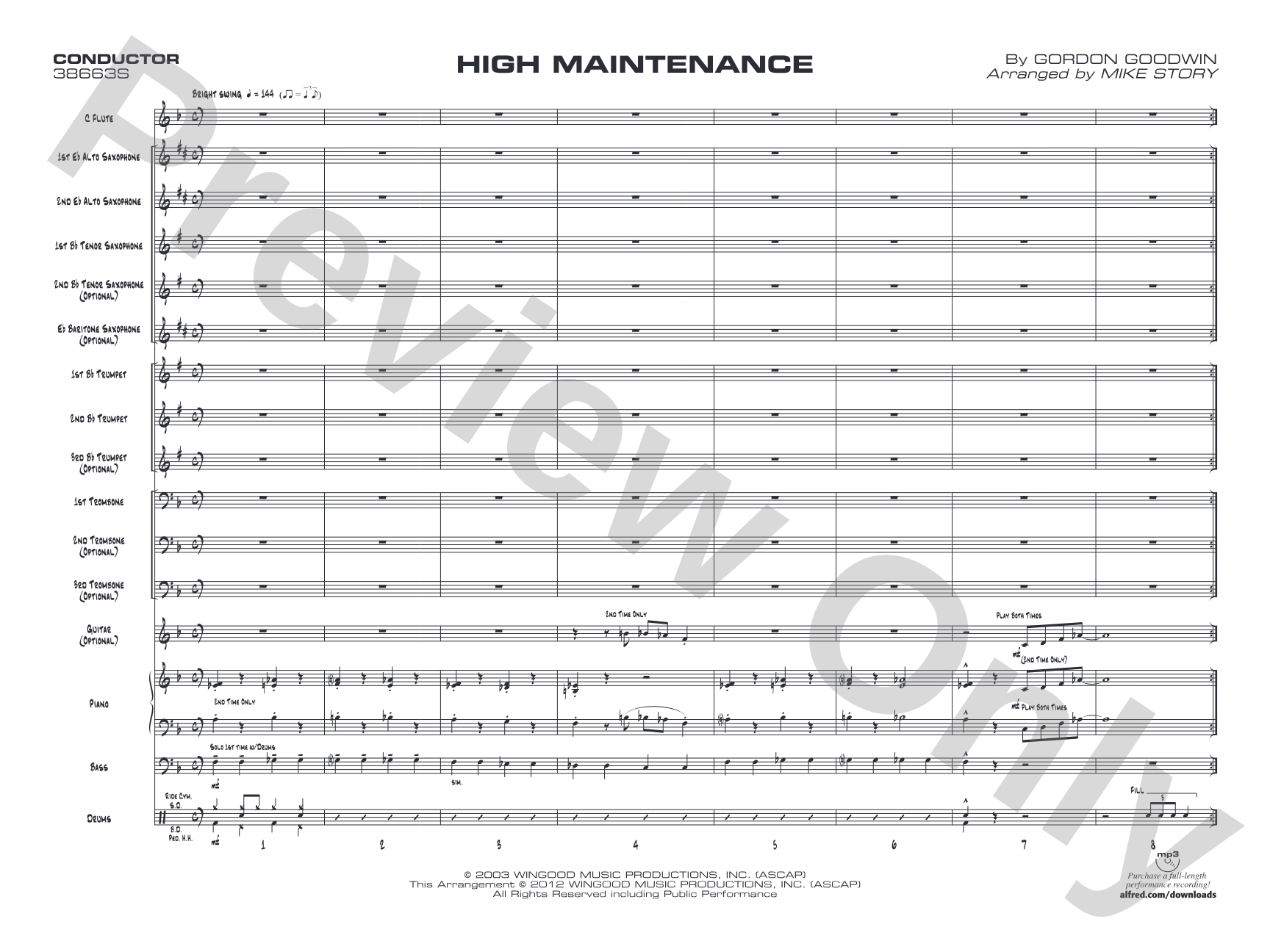High Maintenance: Jazz Ensemble Conductor Score & Parts