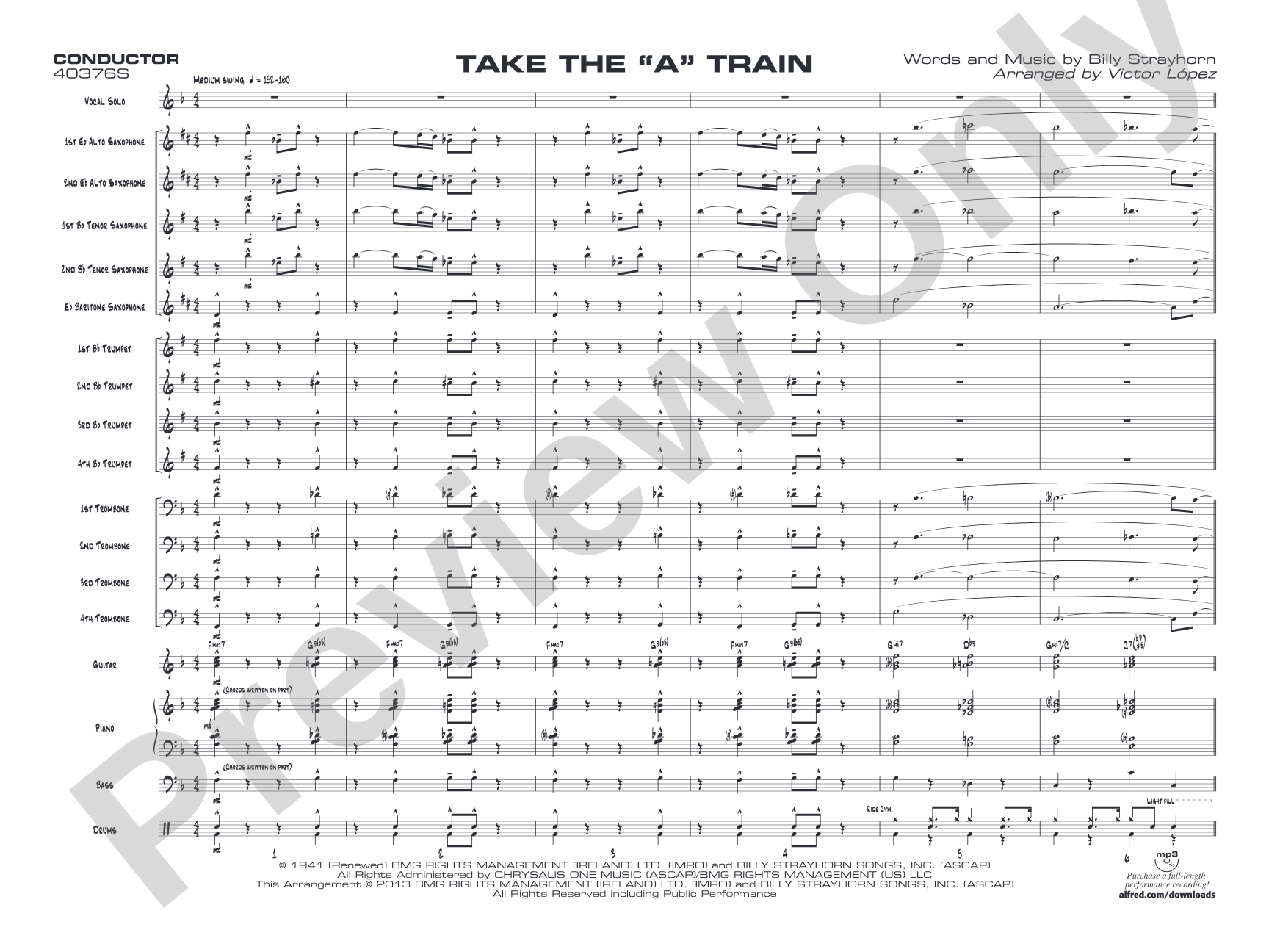 Take the "A" Train: Vocal Solo with Jazz Ensemble Conductor Score & Parts