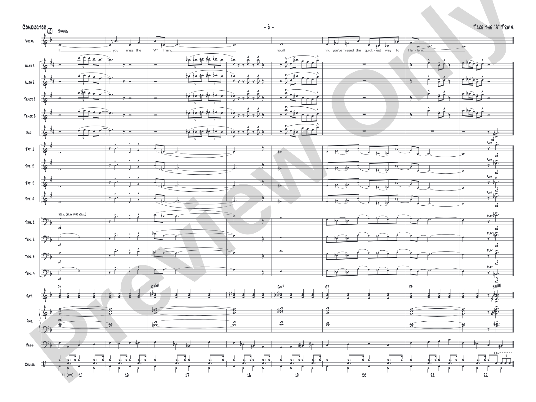 Take the "A" Train: Vocal Solo with Jazz Ensemble Conductor Score & Parts